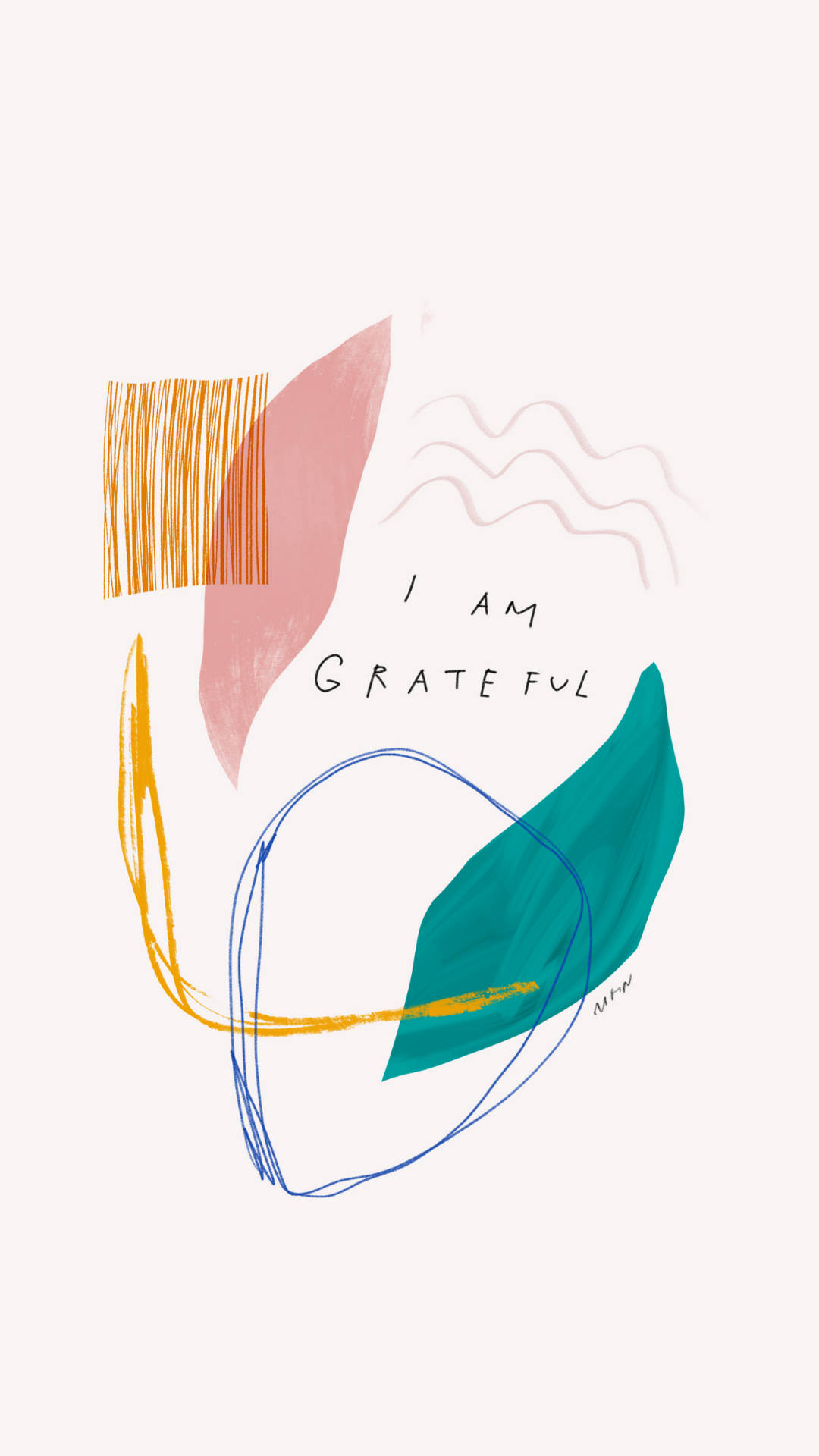 抽象藝術，包含彩色形狀和短語 I AM GRATEFUL