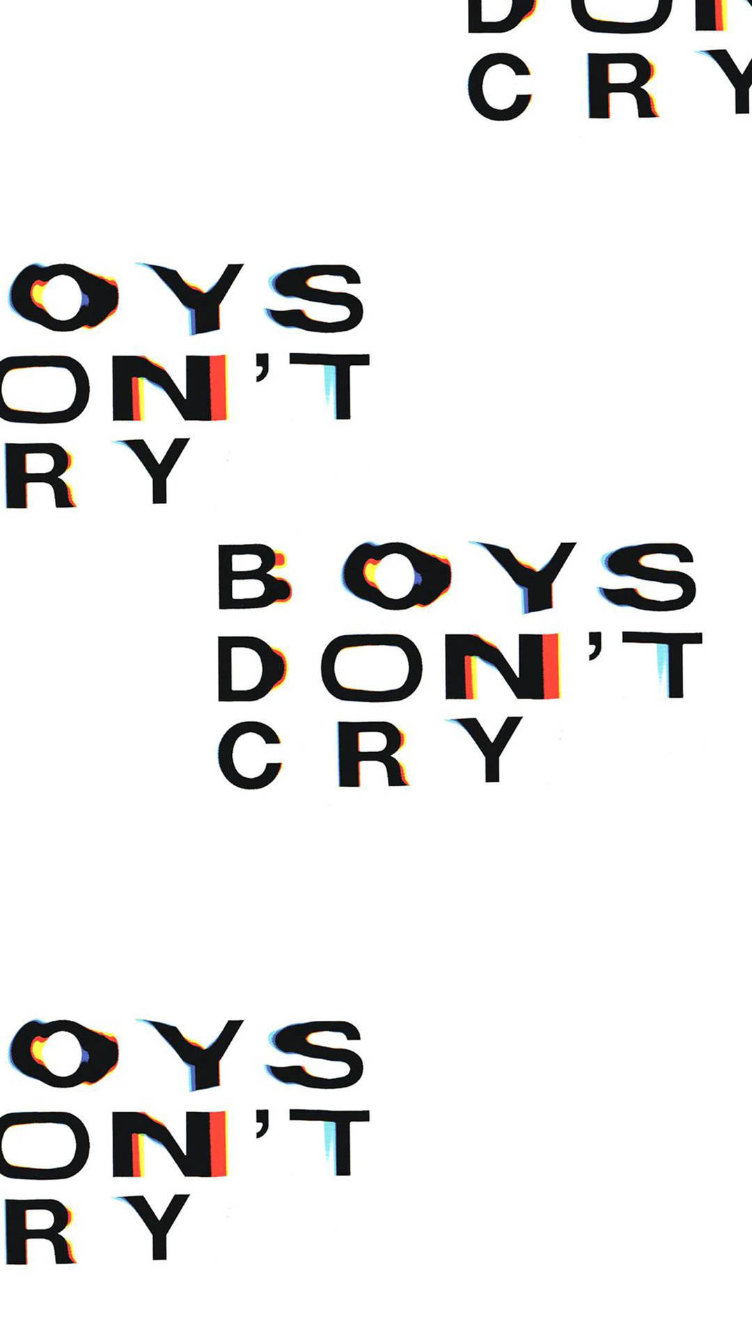 重複文字上顯示故障效果，文字為粗體黑色字母寫著 boys don't cry。