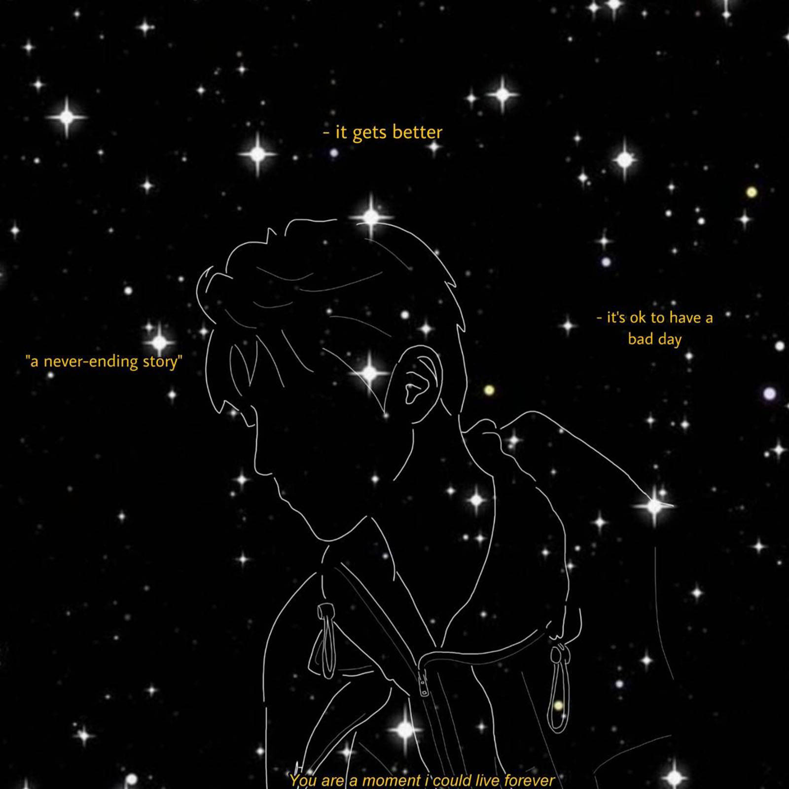 一個人在星空下的剪影，伴隨著關於韌性和希望的振奮人心的名言。
