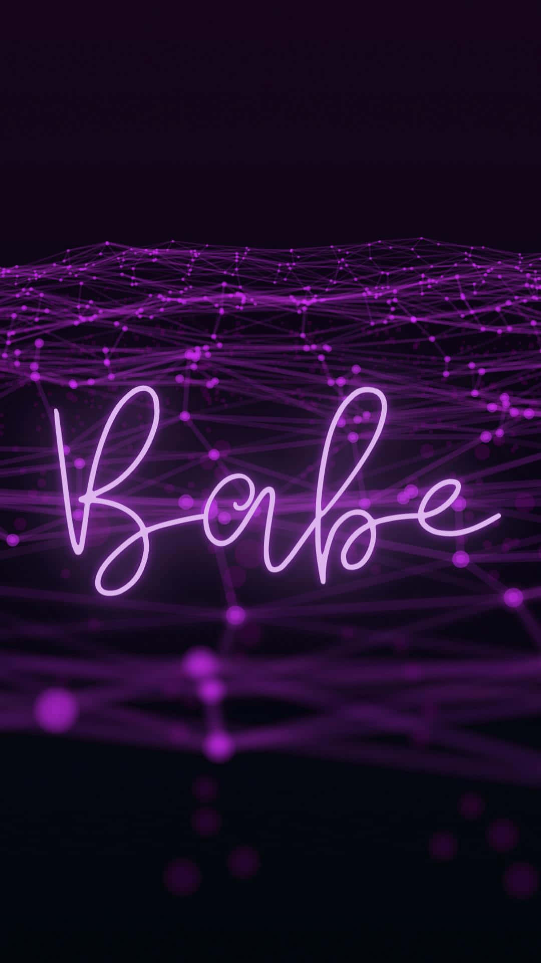 發光數碼網絡圖案上寫有「Babe」的霓虹紫色文字。