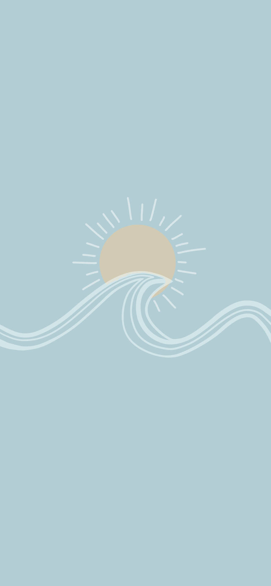 太陽在極簡設計中從風格化的海浪上升起。