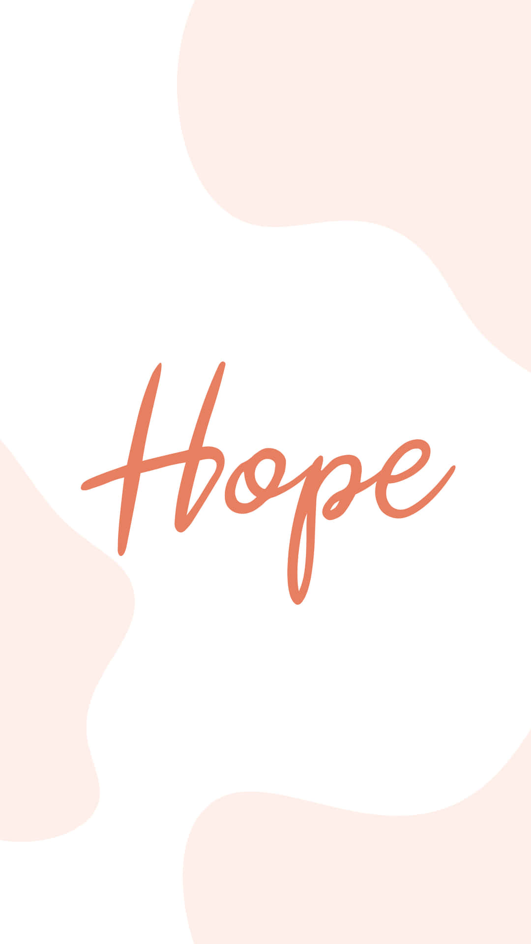 白色背景上珊瑚色草書的Hope一詞與柔和的粉紅色抽象形狀。 — 美學字眼 壁紙