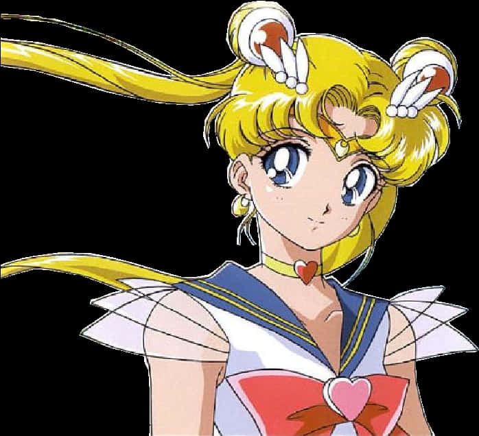 美少女戰士經典動畫肖像 壁紙 — Sailor Moon 動畫角色，金髮，穿著水手服，黑色背景。