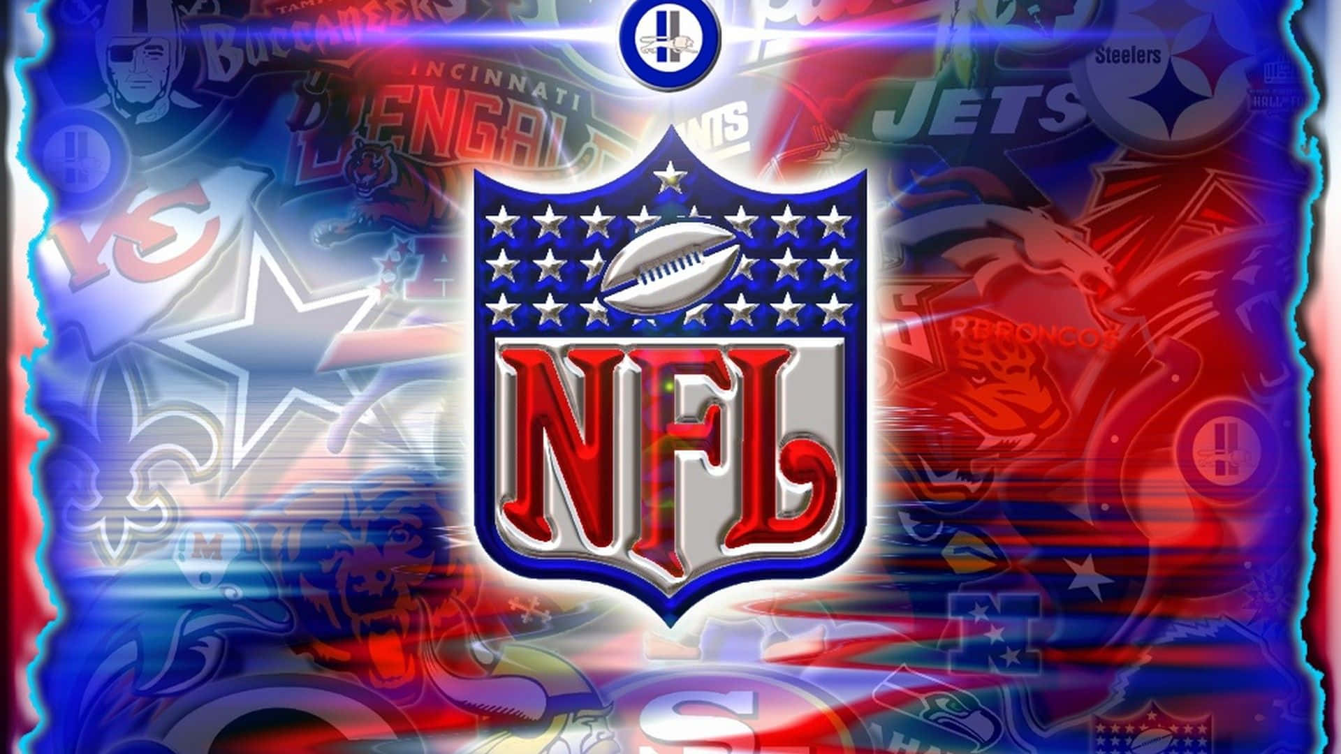 NFL標誌，帶有動態模糊和發光效果的球隊徽章。