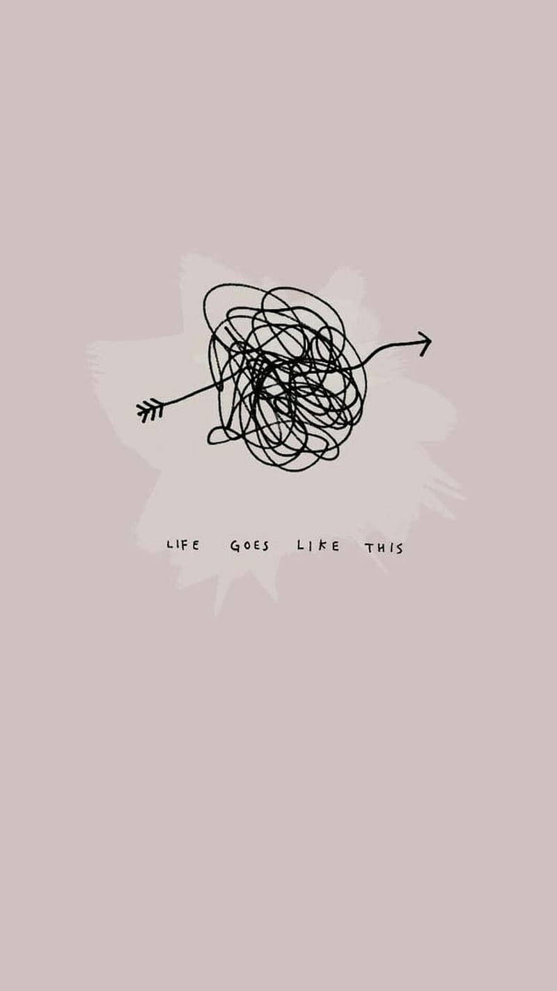 粉紅色背景上帶有文字 life goes like this 的纏結箭頭插圖。