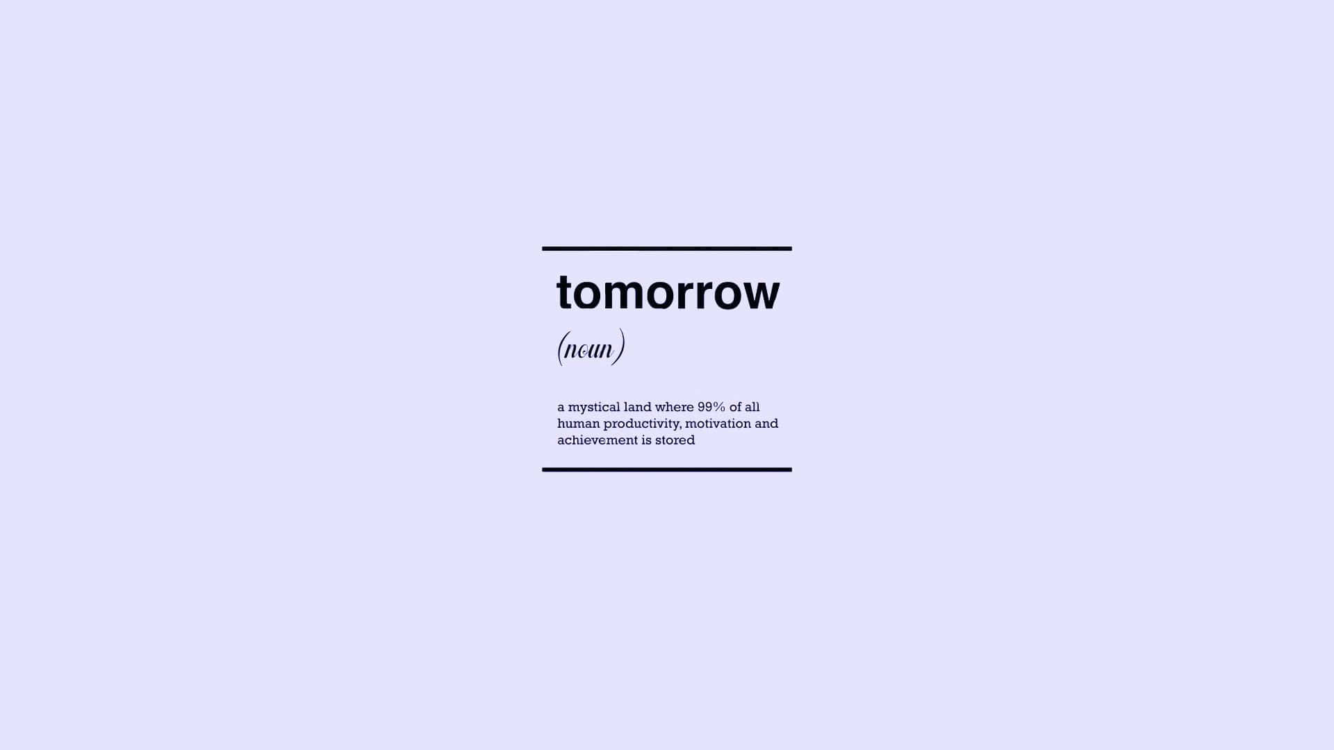 文字設計，在薰衣草背景上展示「tomorrow」一詞及其定義。