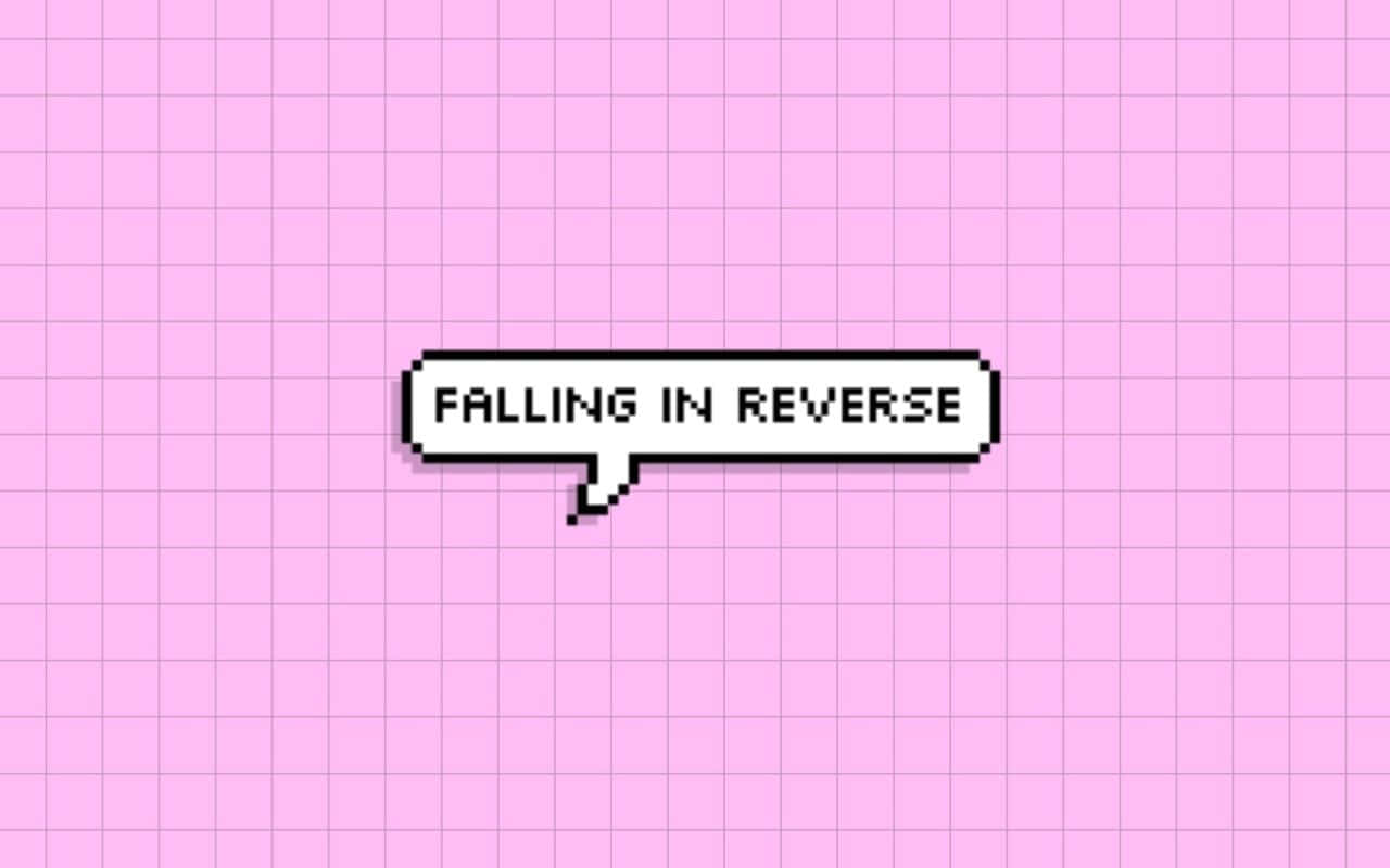 粉紅色網格背景上帶有 falling in reverse 文字的像素對話框