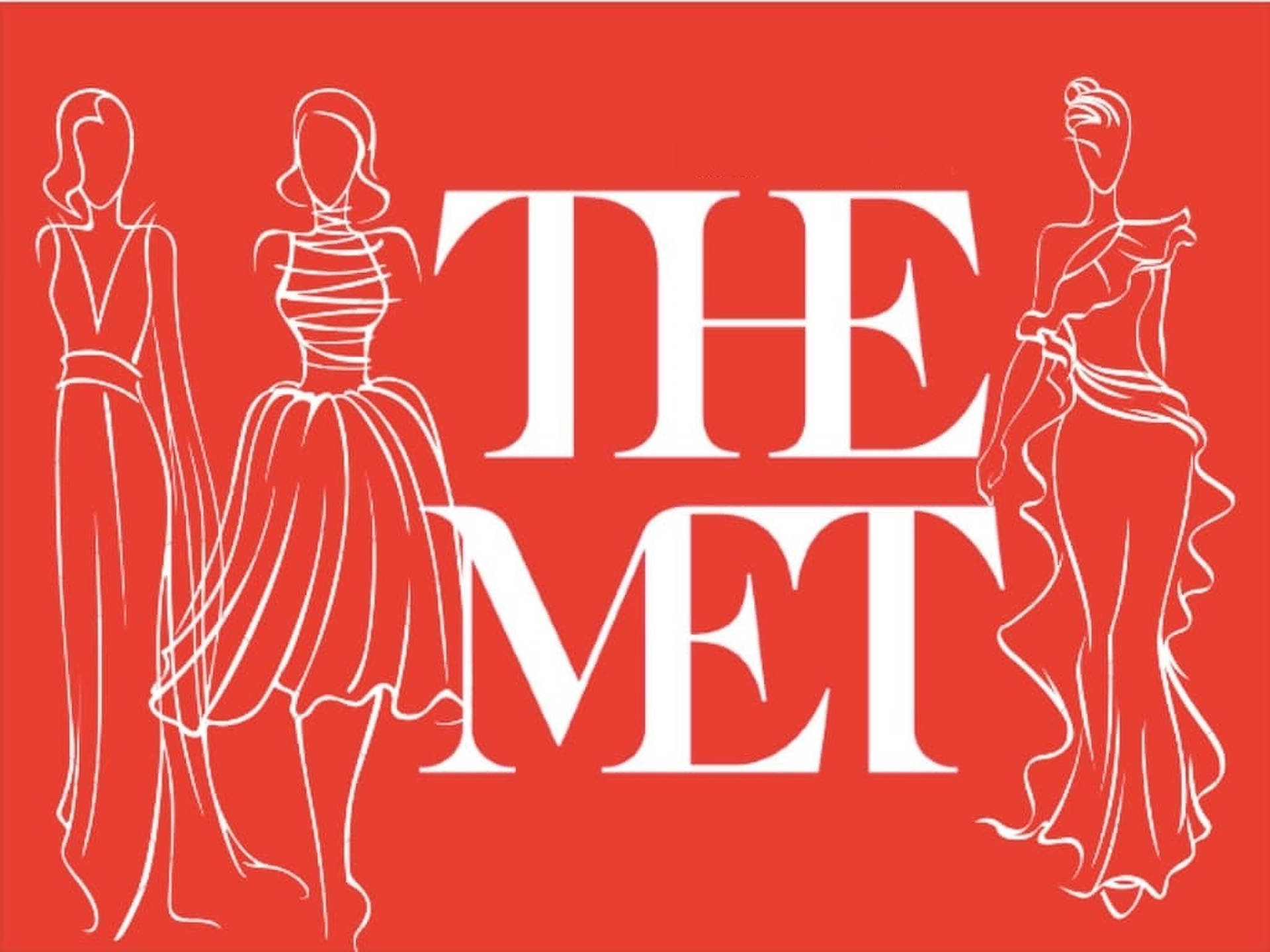The Met 標誌，紅色背景上有三個白色線條藝術時尚剪影。