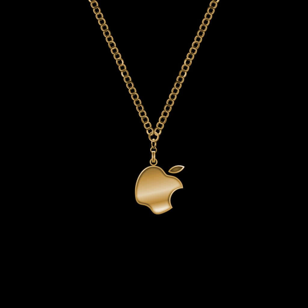 美麗優雅的金鏈 壁紙 — 一個金色Apple標誌吊墜掛在相配的鏈條上，背景為純黑色。