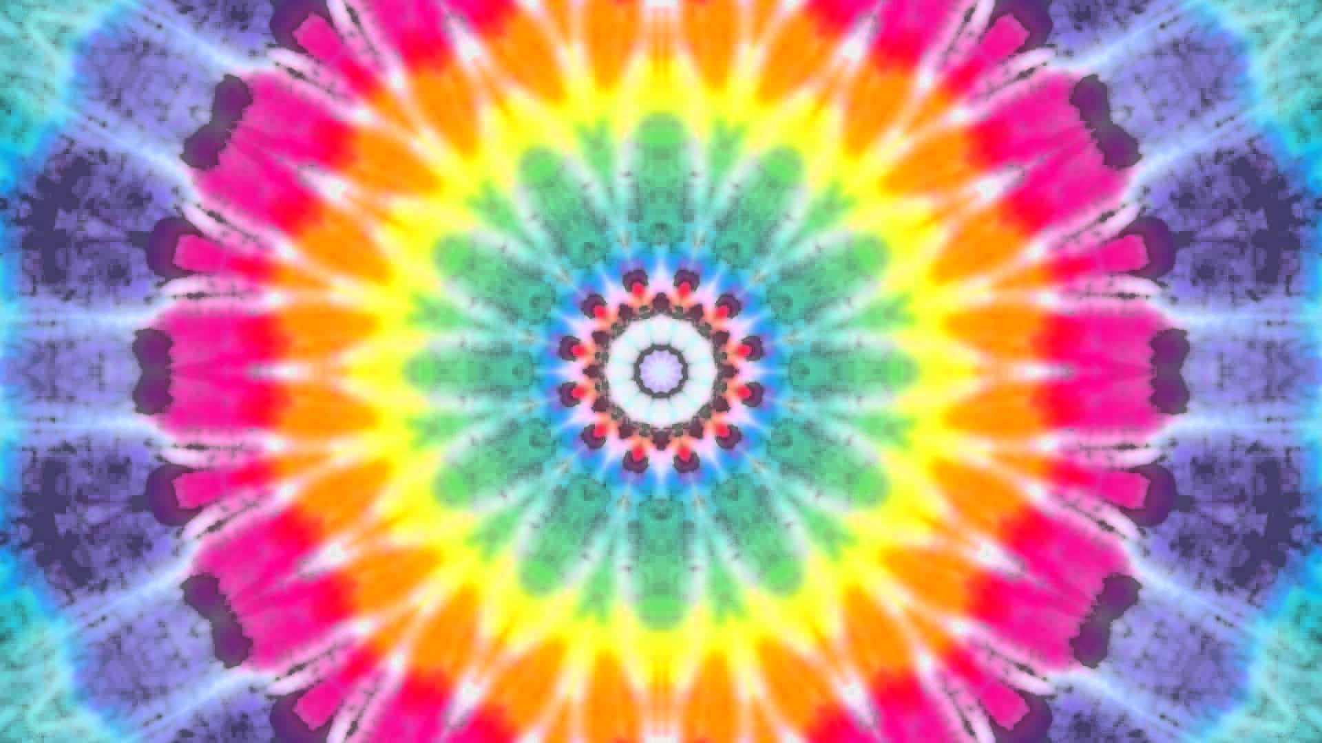 充滿活力的紮染曼陀羅，具有徑向對稱性和霓虹色彩。