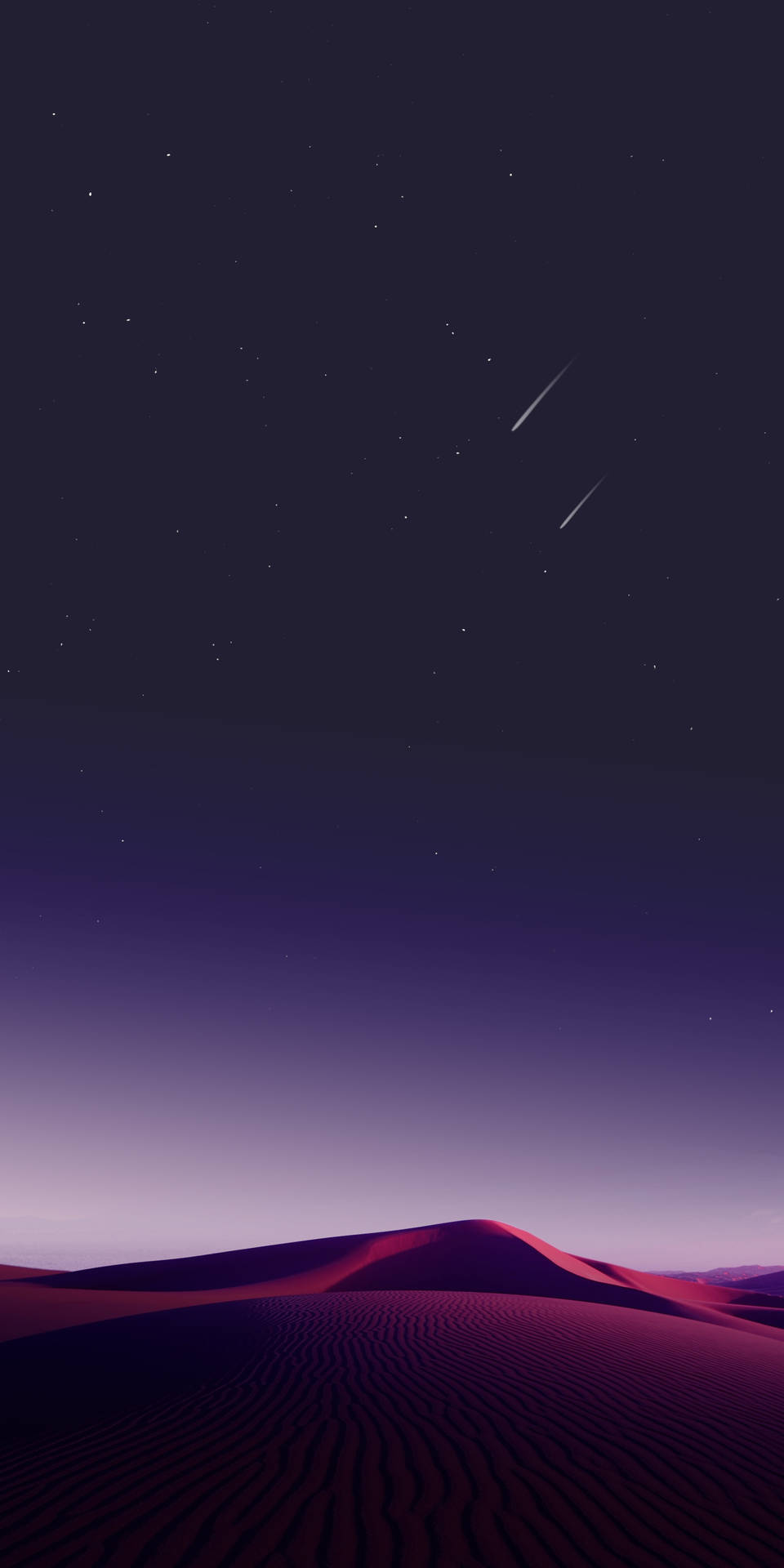 紫色沙丘在繁星夜空下，兩顆流星劃過天際。