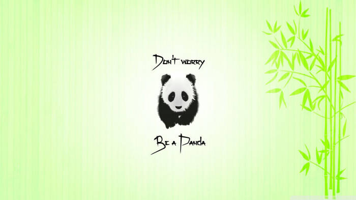 熊貓插圖，帶有文字「Don't worry Be a Panda」和竹子設計。