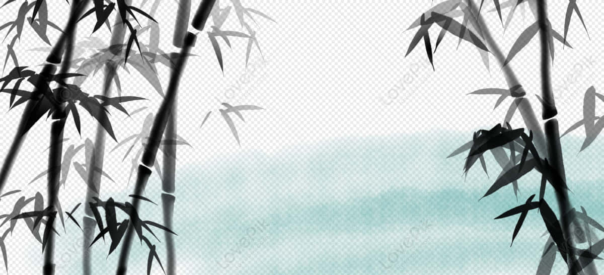 竹枝剪影映襯柔和青綠色與白色水彩漸變背景。