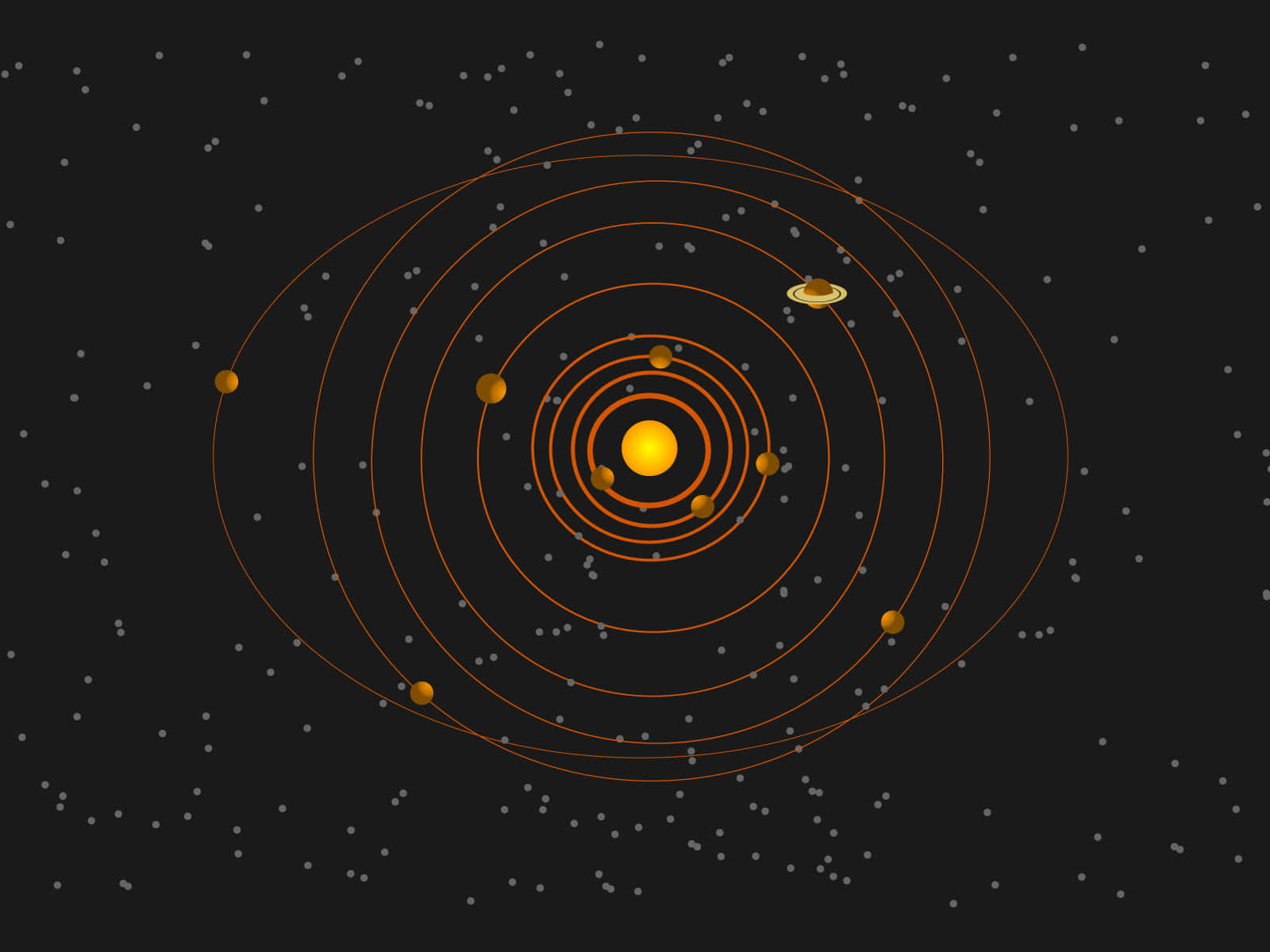 簡化的太陽系，行星圍繞中央太陽運行，背景是星空。
