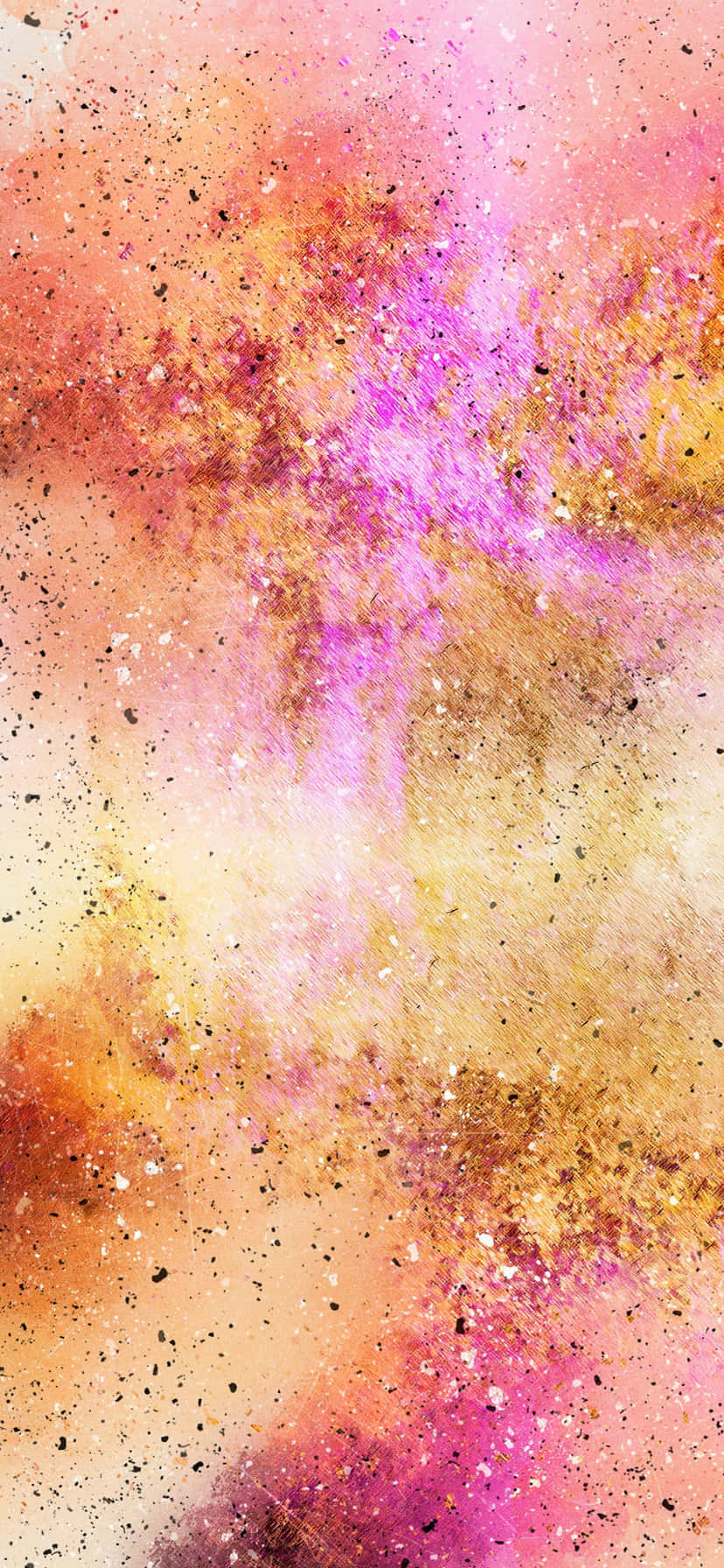 美麗的抽象行星 壁紙 — 充滿活力的宇宙塵埃在粉紅金和紫色中旋轉，帶有閃爍的微粒，背景為柔和的漸變色。