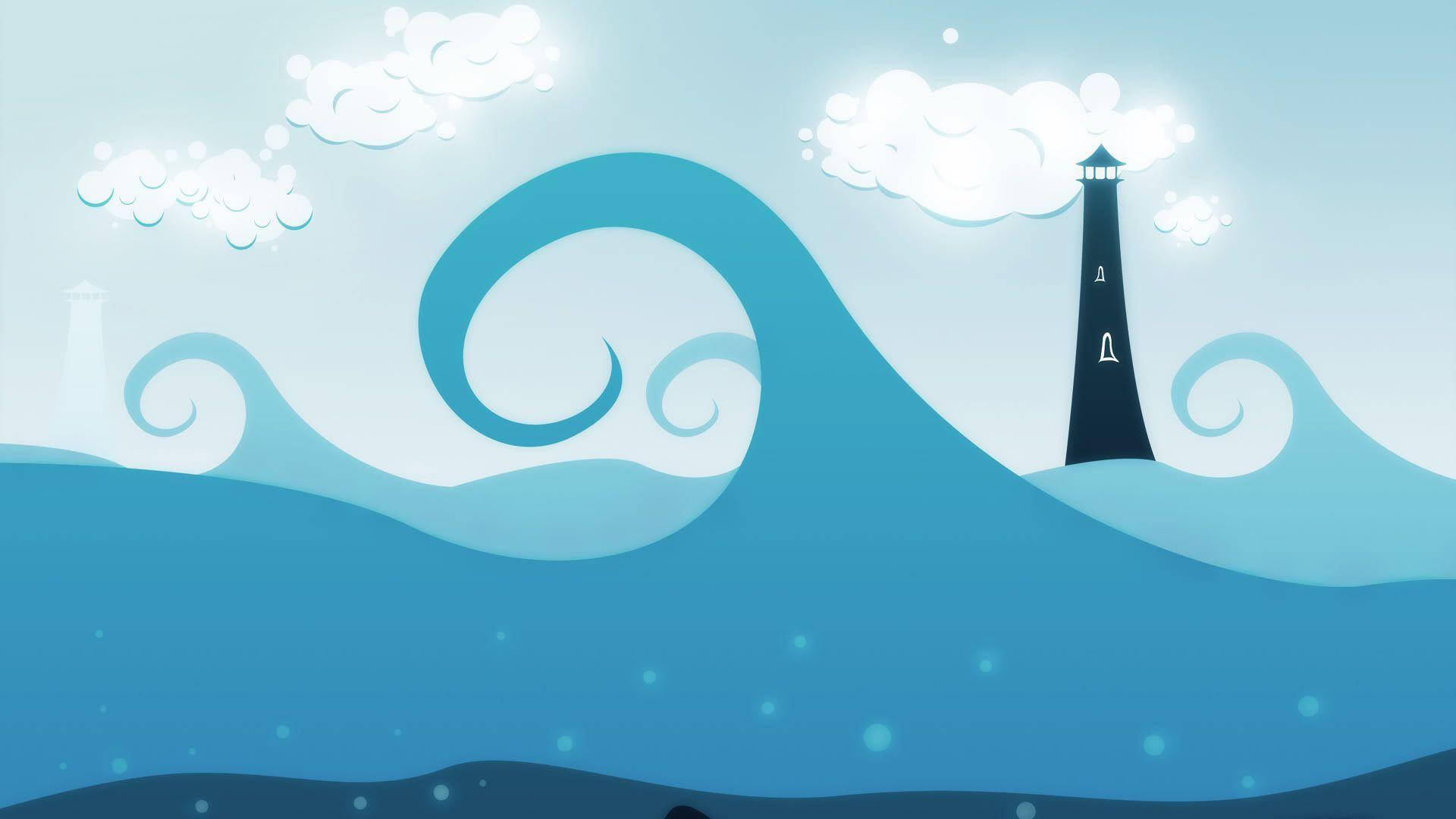多雲天空下波浪上的燈塔。