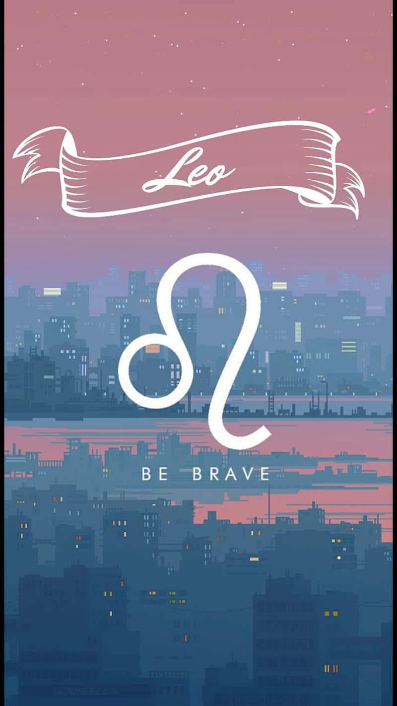 獅子座符號帶有「Be Brave」文字，位於黃昏的城市天際線上。