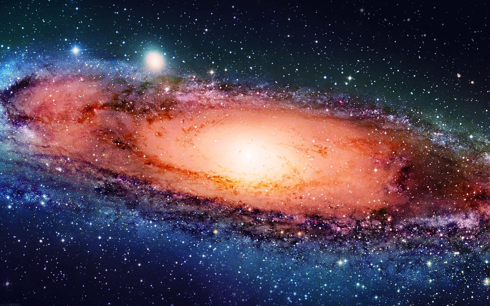 一個帶有發光旋臂和無數恆星的螺旋星系。