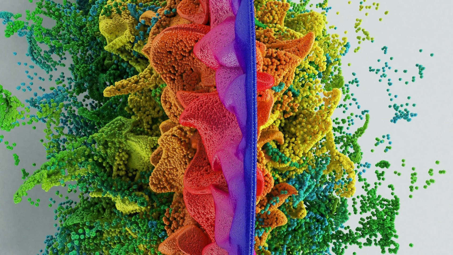 美麗高清AMOLED背景 壁紙 — 充滿活力的抽象 3D 渲染，呈現色彩繽紛的紋理球體和流動絲帶，背景為中性色調。