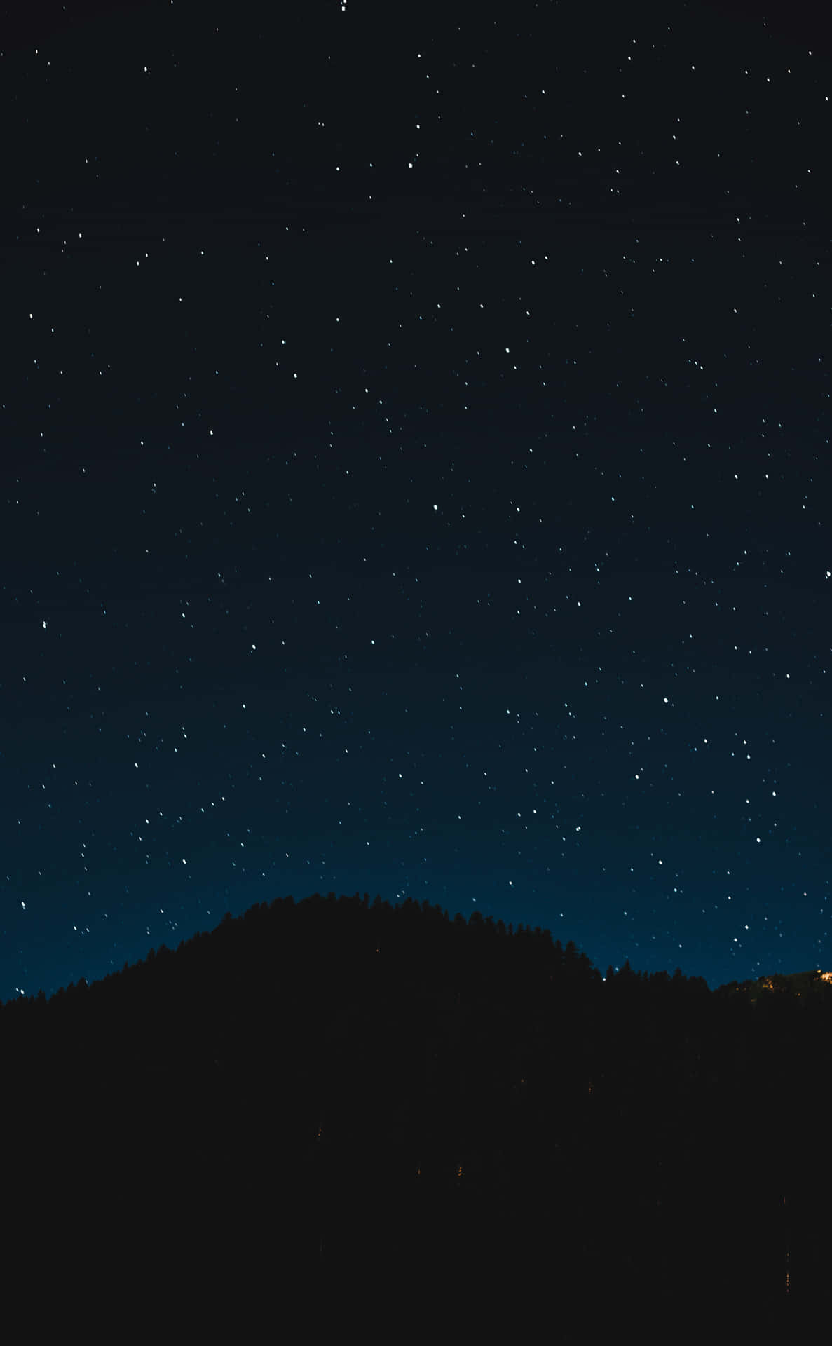 在閃爍星星的星空夜空下，黑暗森林山丘。
