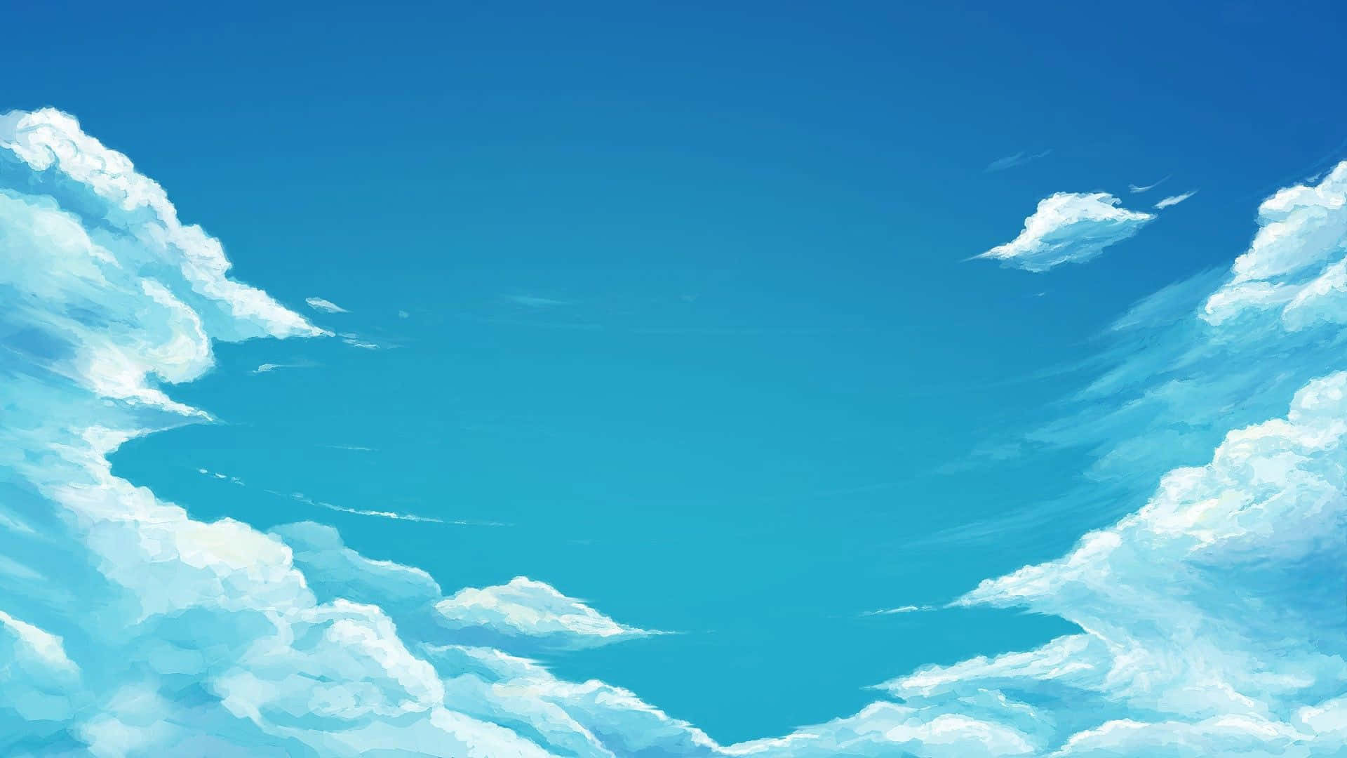 動畫風格的寧靜藍天，帶有蓬鬆白雲。
