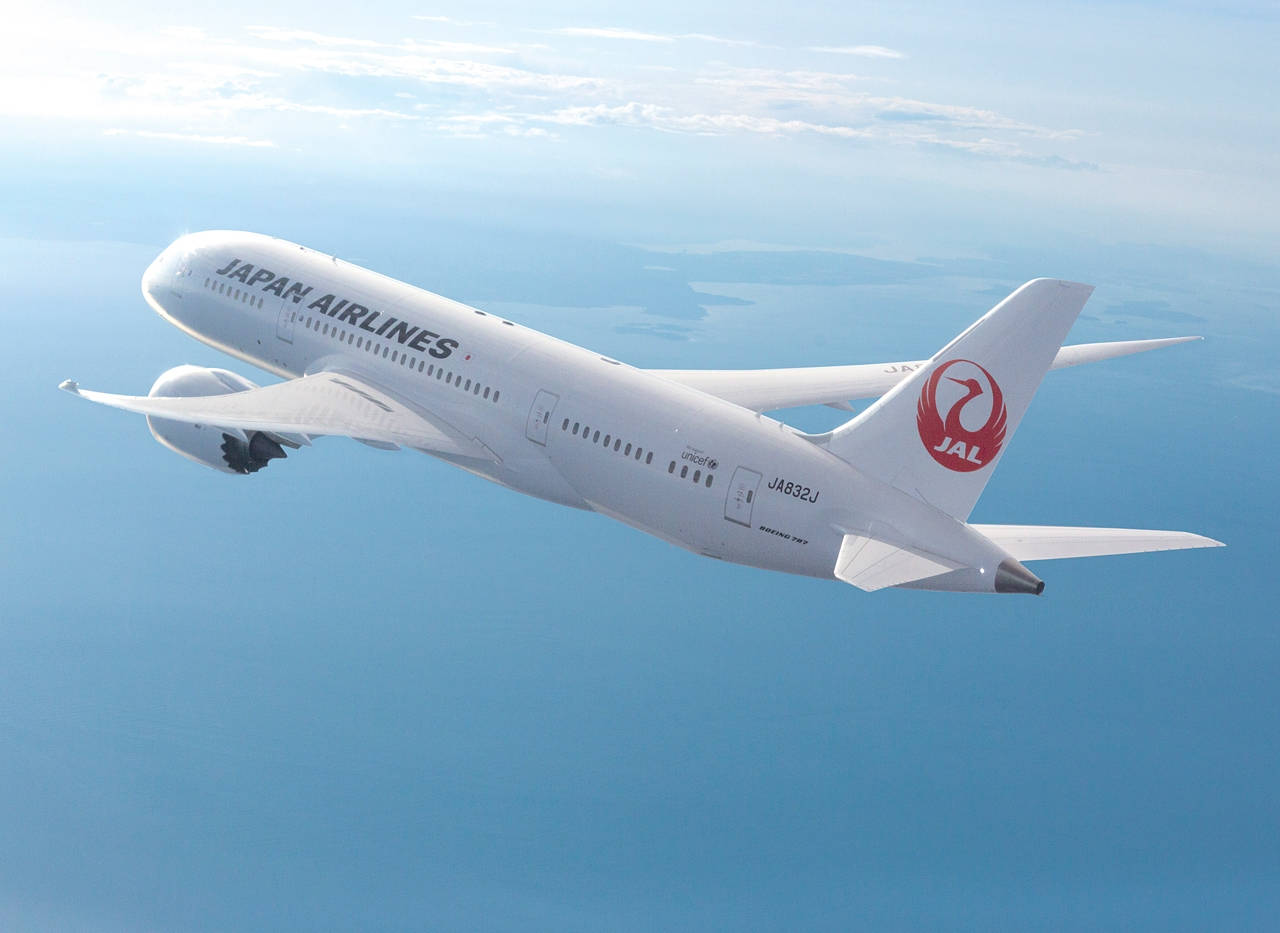 日本航空飛機在白天飛越海洋