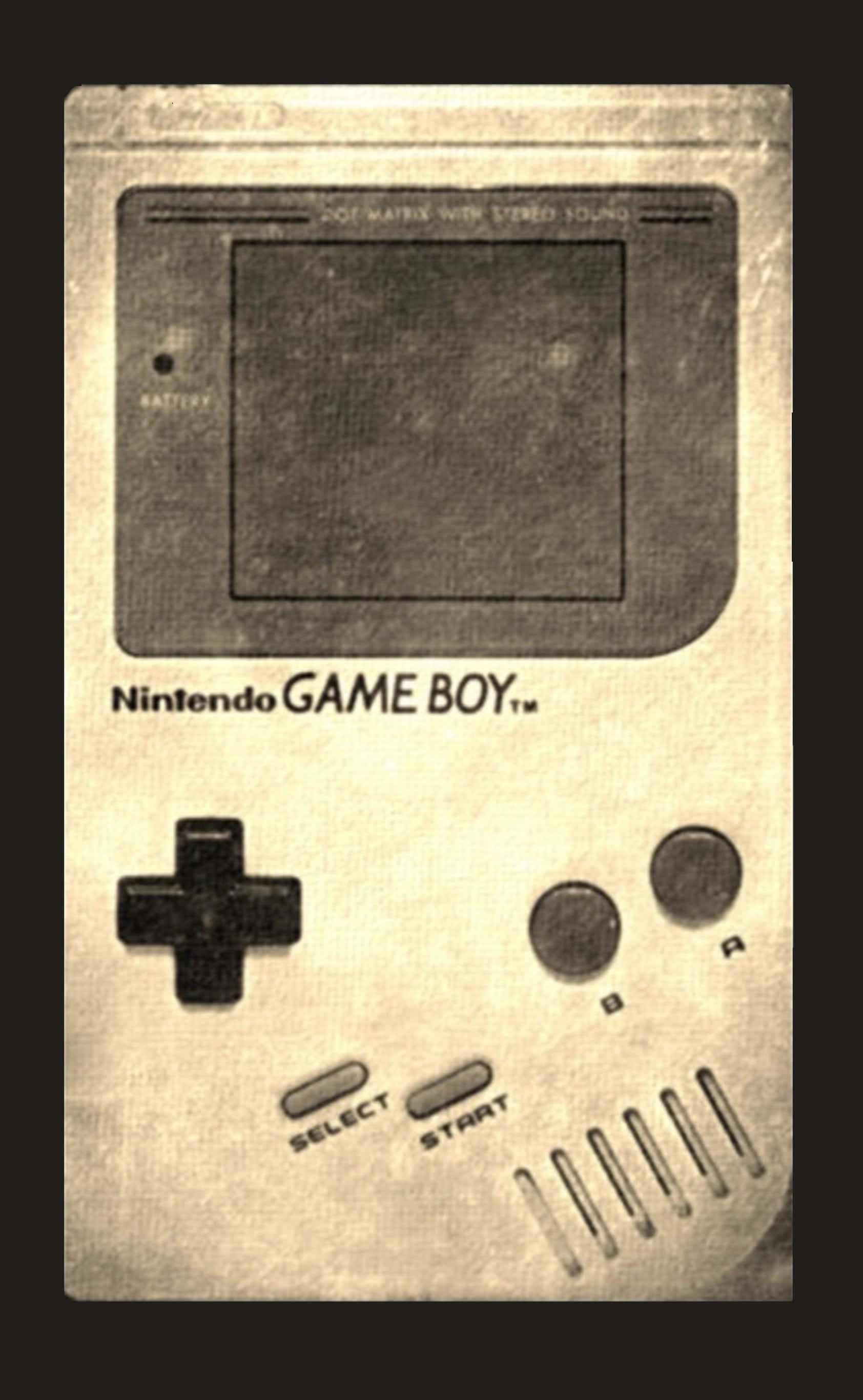 老派復古遊戲體驗 壁紙 — 復古任天堂Game Boy，帶有磨損紋理和懷舊棕色調，展現經典遊戲懷舊感。