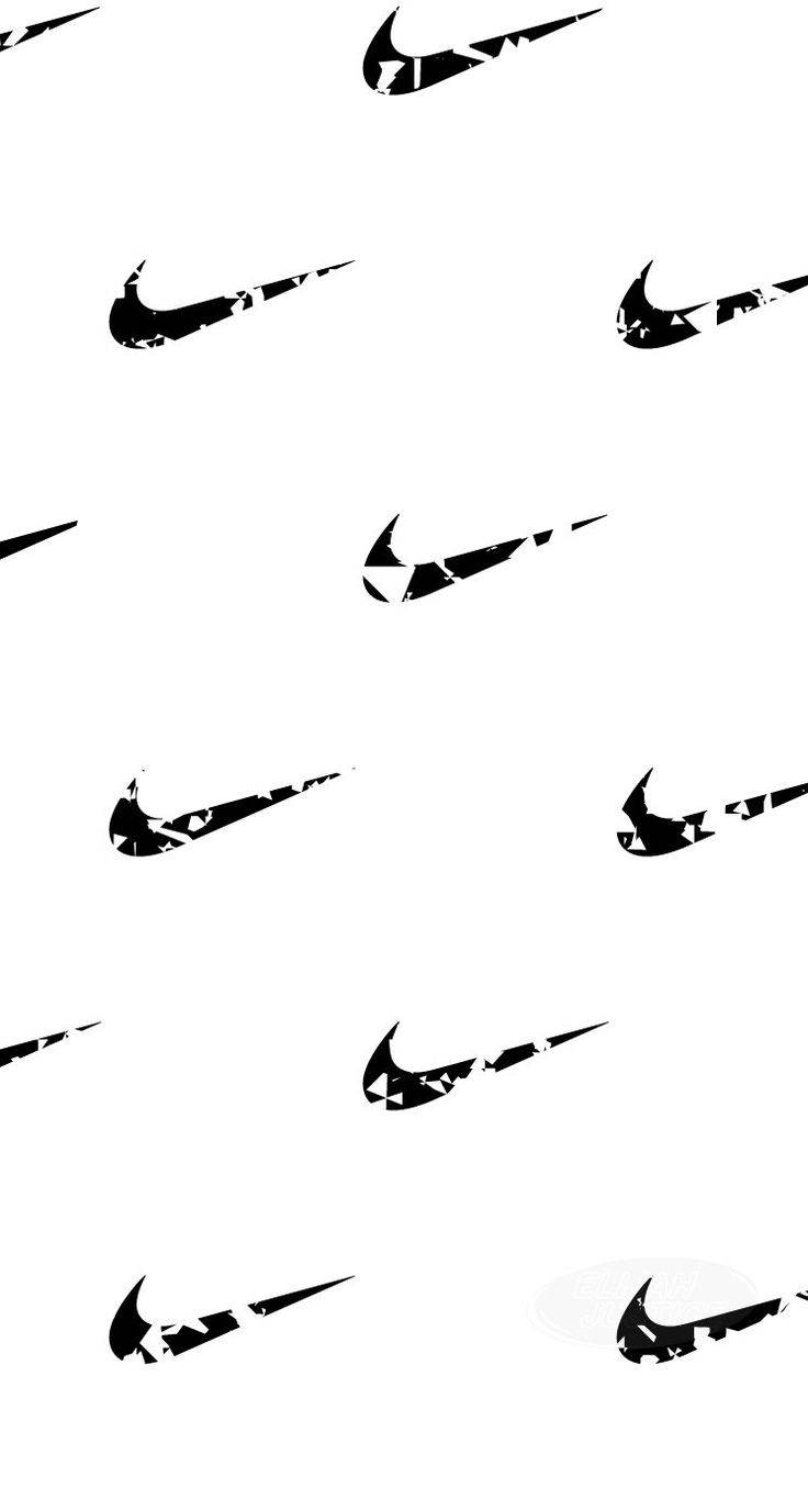 耐克勾形標誌無縫圖案 壁紙 — 黑色磨損的Nike swoosh標誌散落在乾淨的白色背景上，形成重複圖案。