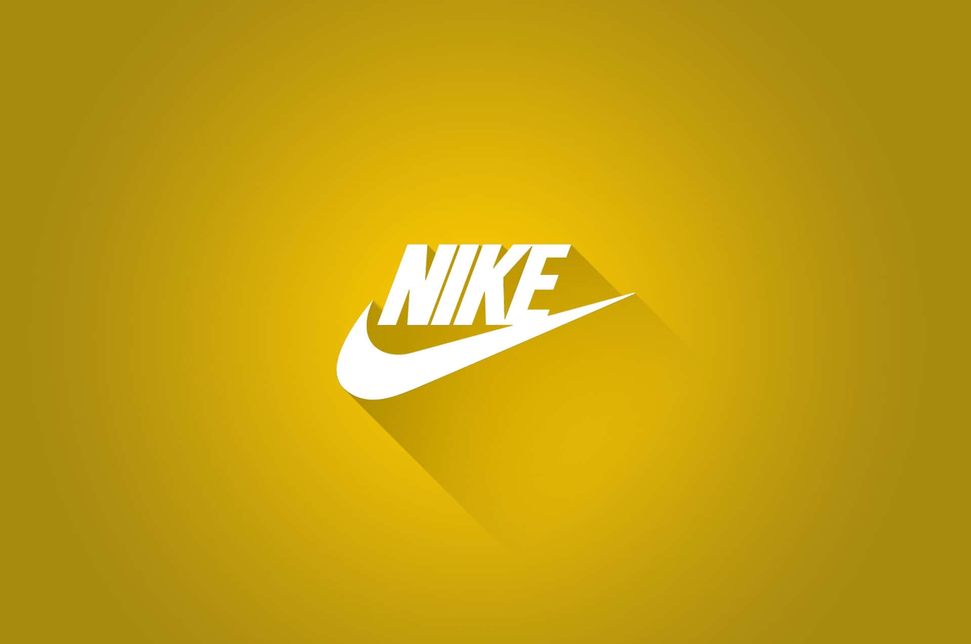 白色Nike標誌，帶有長陰影，位於黃色漸變背景上。