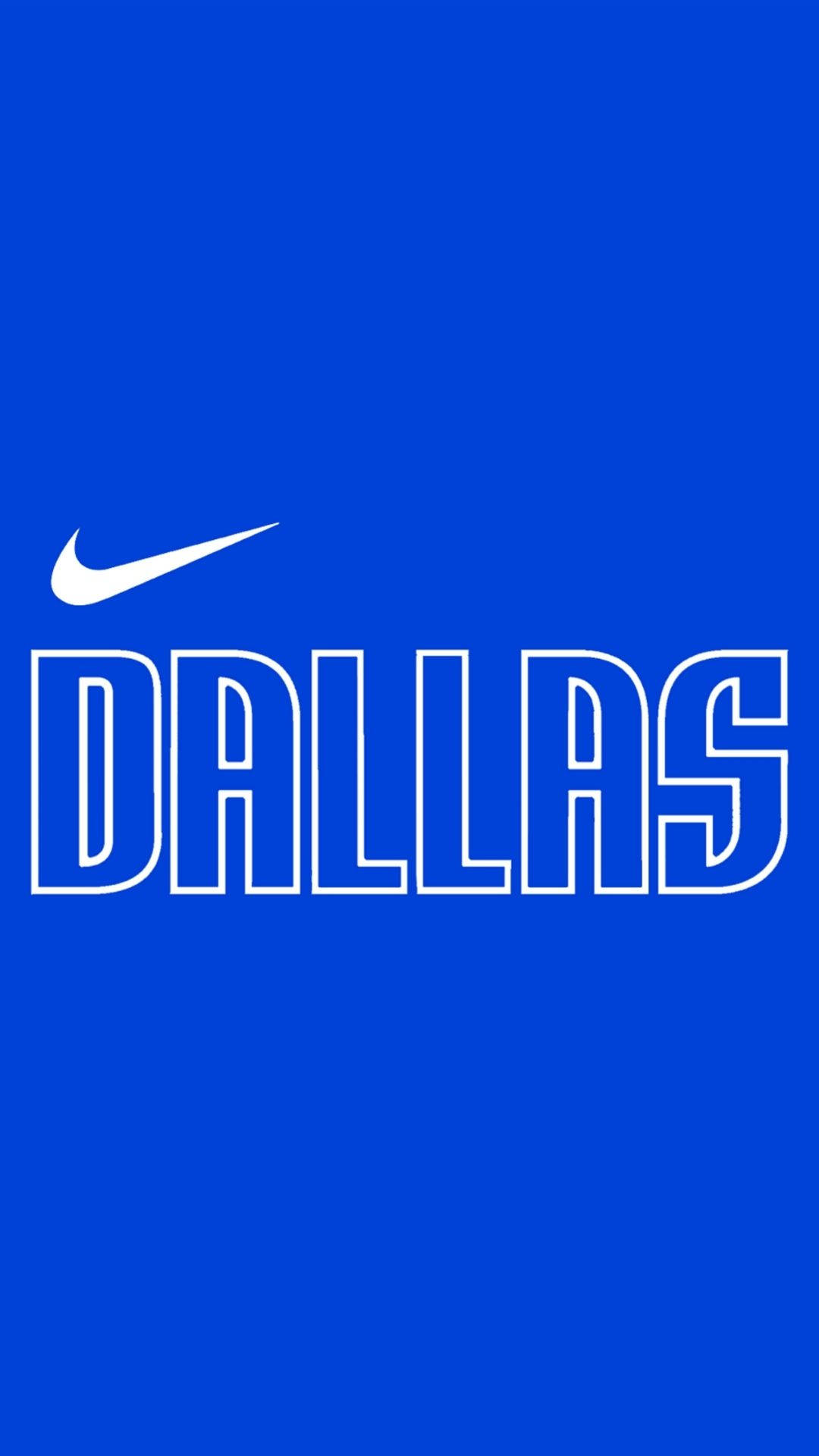 耐克達拉斯馬刺隊 壁紙 — 大膽的白色Nike勾勾和'DALLAS'文字在純皇家藍色背景上脫穎而出。