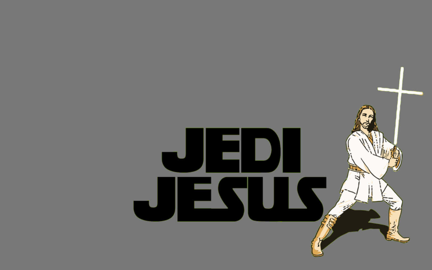 耶穌身穿白袍，手持帶十字柄的光劍，旁邊有「JEDI JESUS」文字。