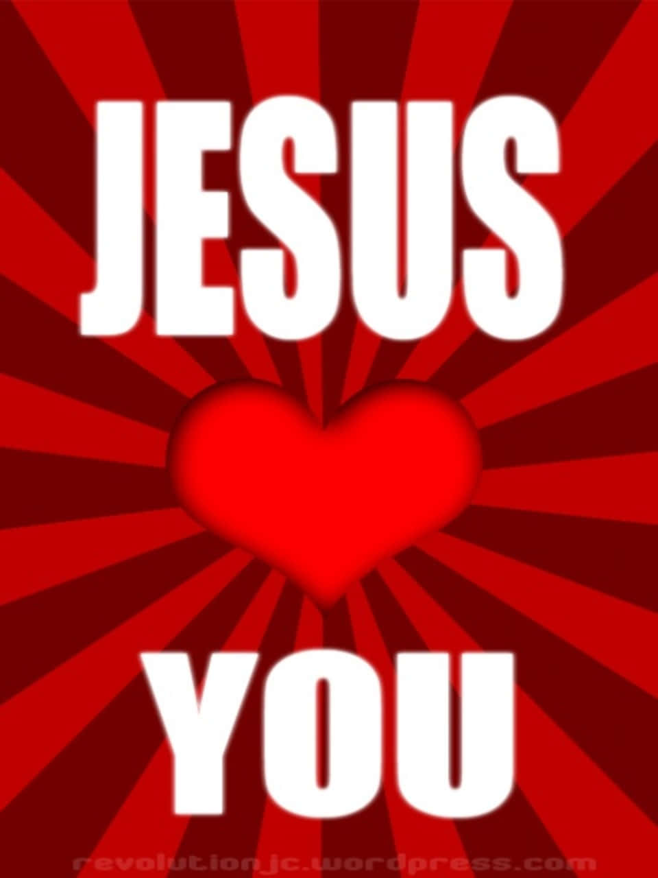紅色背景，白色文字「Jesus You」和一個發光的紅色心形。