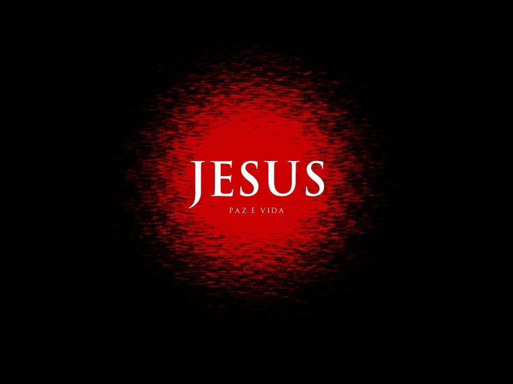 白色文字 Jesus Paz e Vida 在發光紅色圓圈上，背景為黑色。