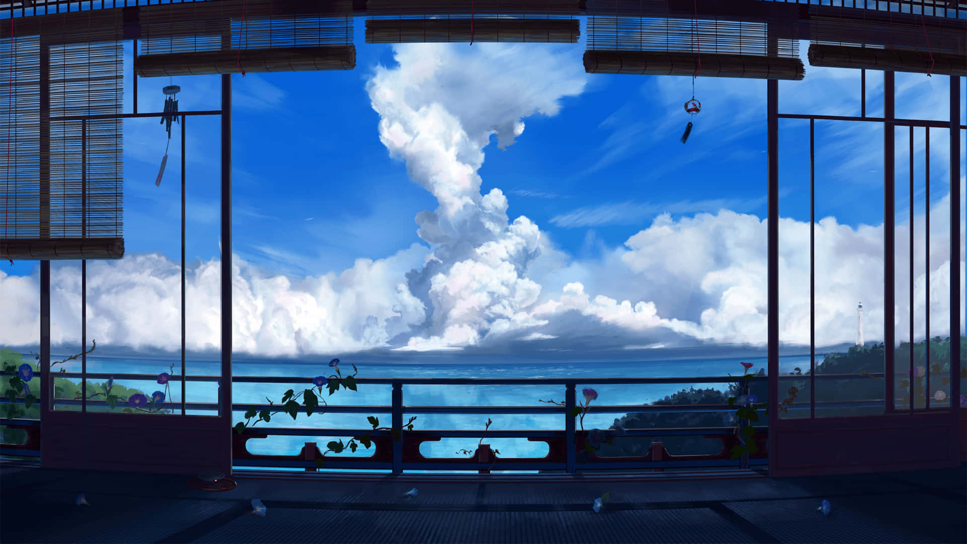 傳統日式陽台，海洋與雲景