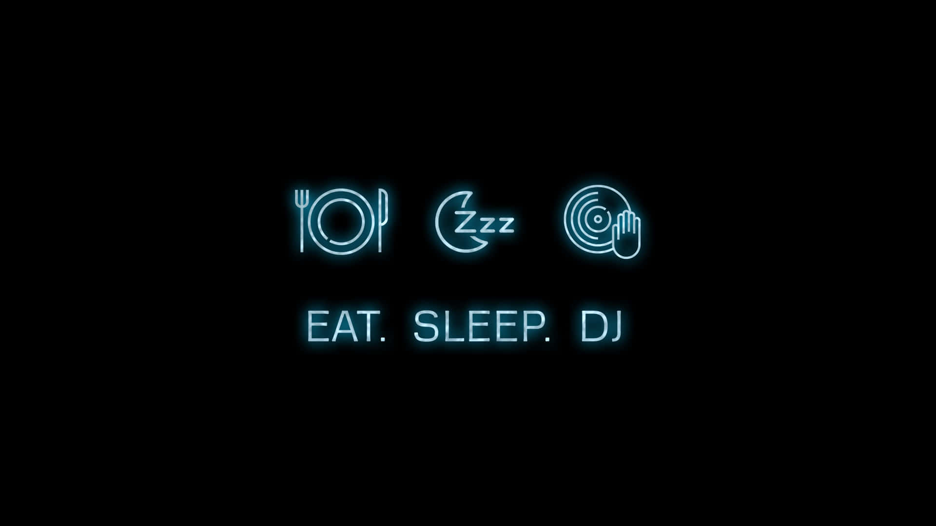 黑色背景上eat sleep dj的霓虹藍色圖標