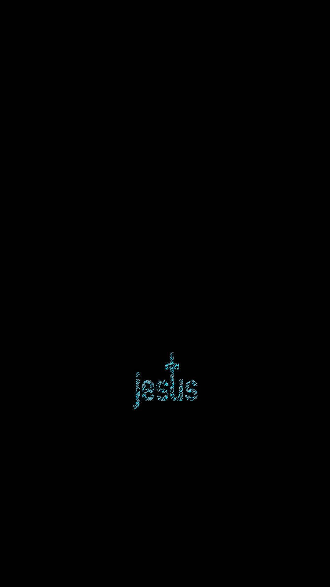 在黑色背景上顯示 jesus 的發光藍色像素文字。 — 耶穌 壁紙