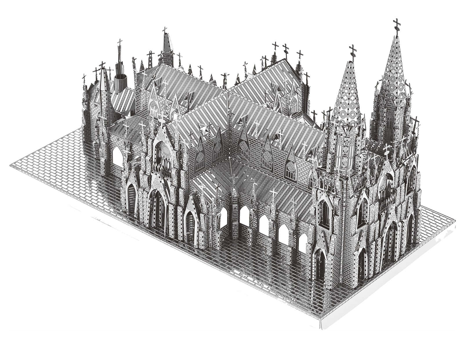 帶有尖塔和十字架的哥德式大教堂金屬3D模型