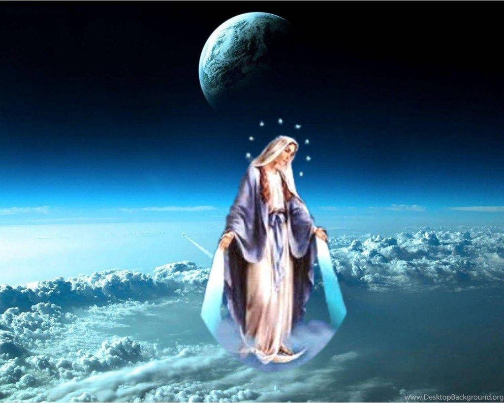 一個身穿飄逸長袍的神聖人物漂浮在雲層之上，天空中有一顆行星。