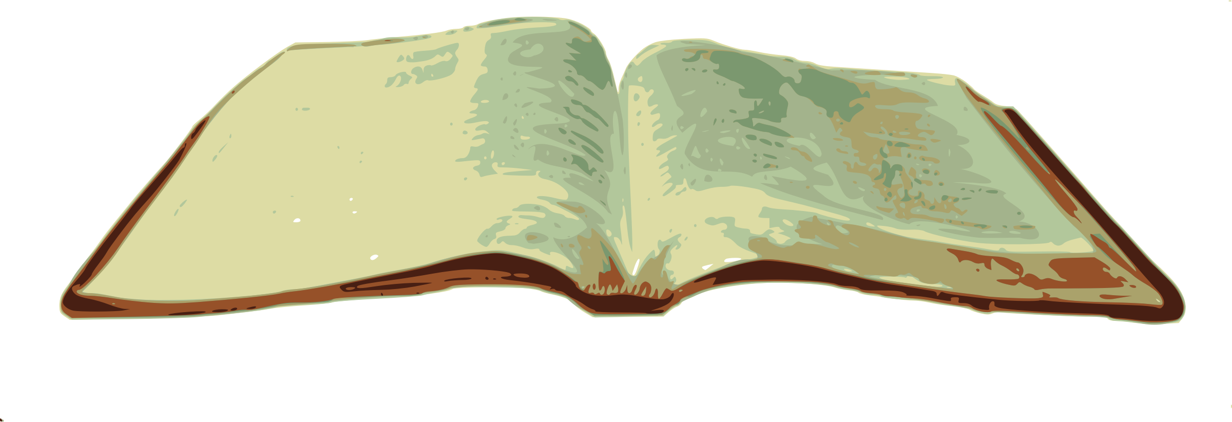 聖經插畫 壁紙 — 一本打開的復古書，泛黃的書頁和棕色皮革封面，漂浮在黑色背景上。