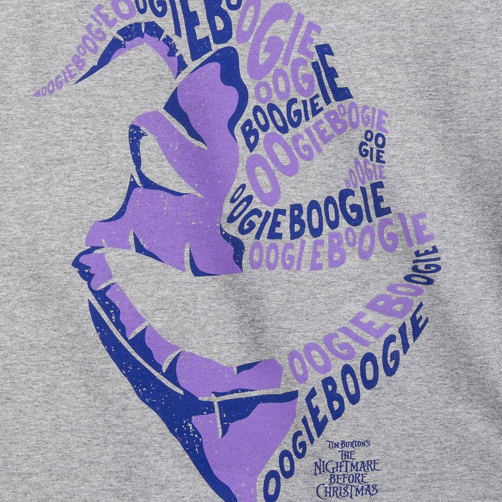 來自添布頓《怪誕城之夜》的灰色T恤，帶有紫色和藍色的「Boogie」圖案。