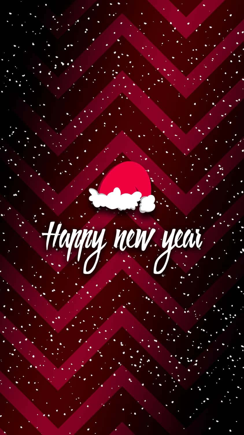 紅黑V形圖案，有雪花和聖誕帽，附有「新年快樂」文字。