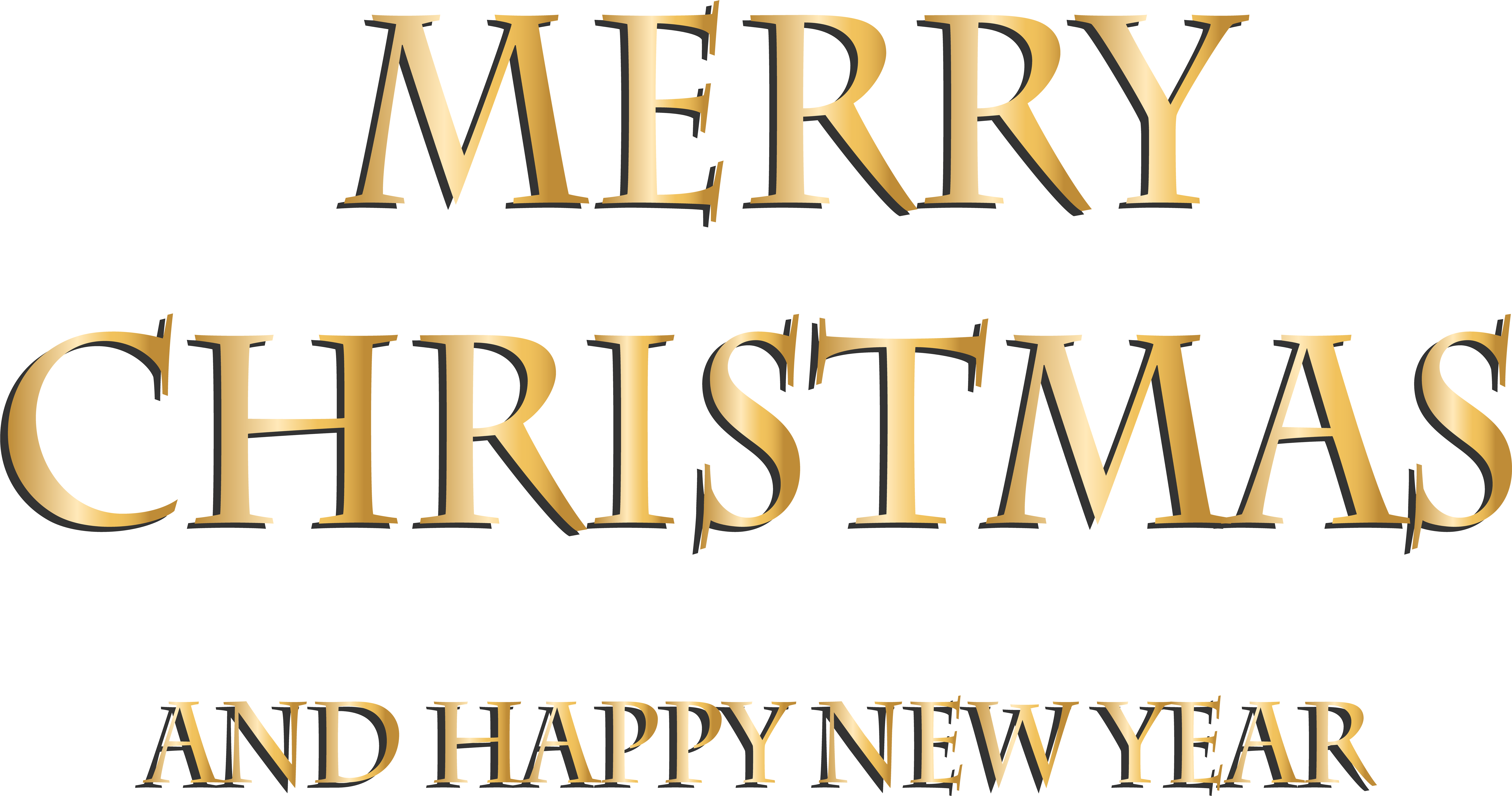聖誕快樂新年快樂問候 壁紙 — 金色襯線字體 Merry Christmas and Happy New Year 在純黑背景上發光。