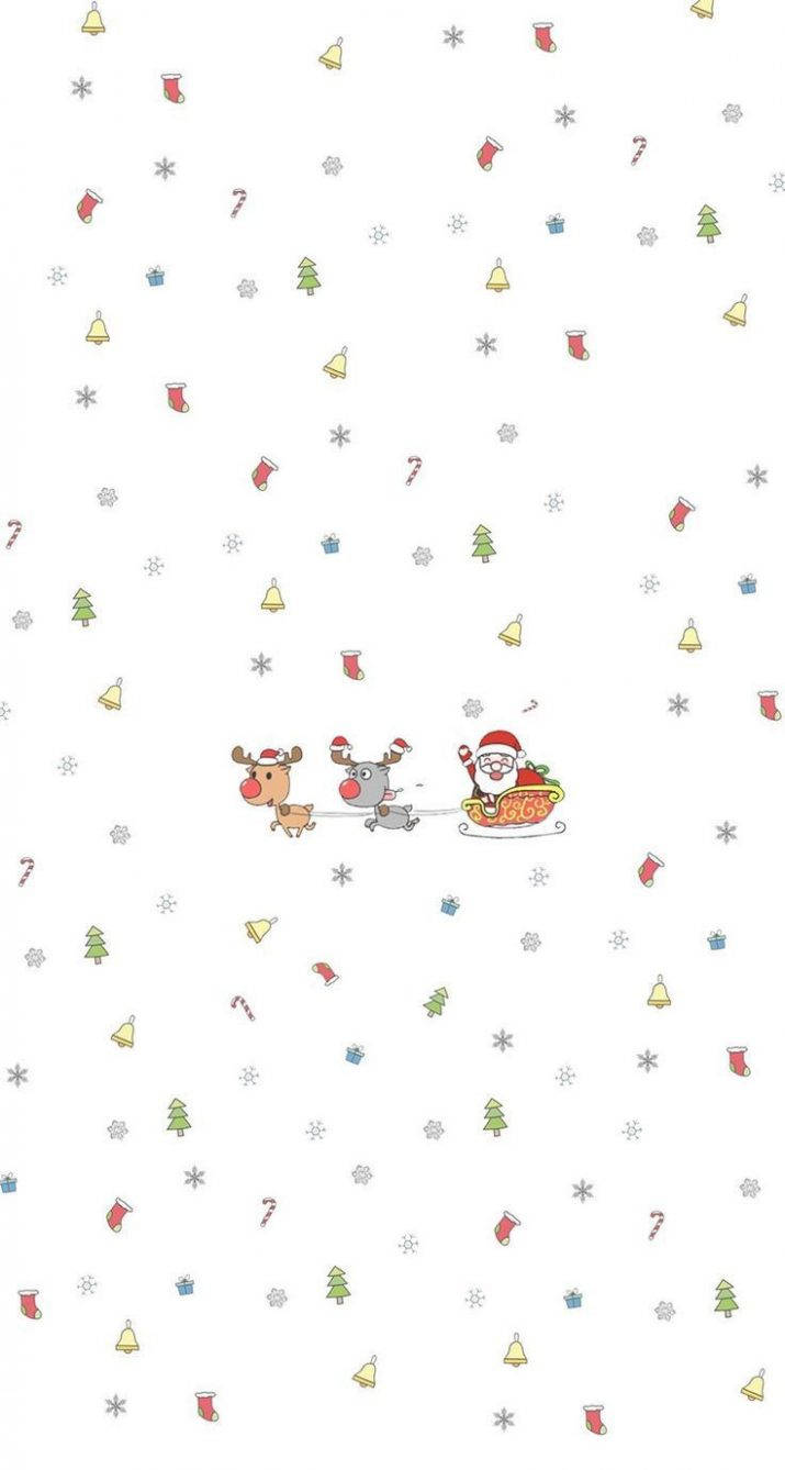 聖誕老人和馴鹿雪橇在雪花和節日圖標中飛翔。 — 聖誕手機動態圖片 壁紙