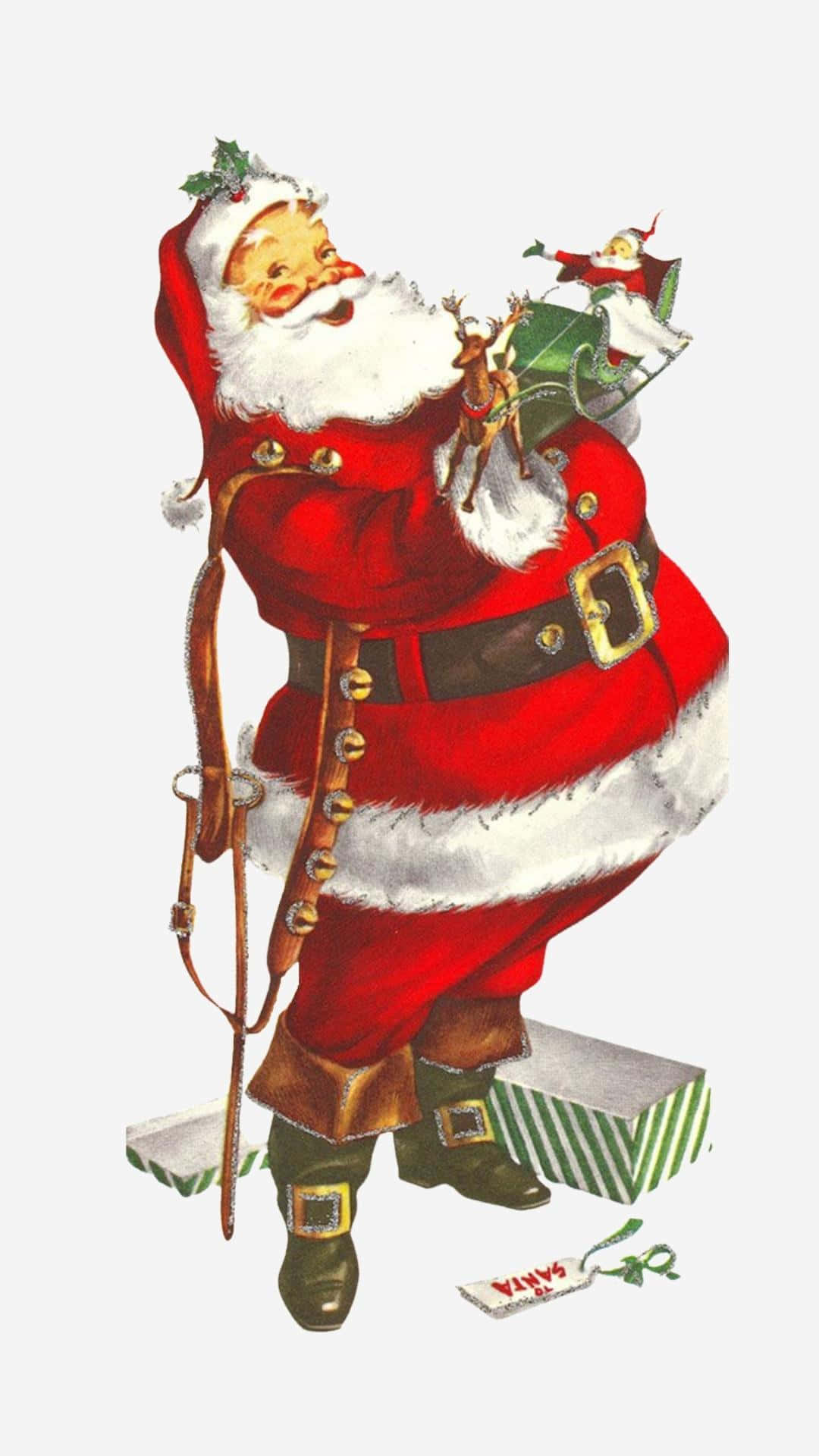 聖誕老人手持禮物 壁紙