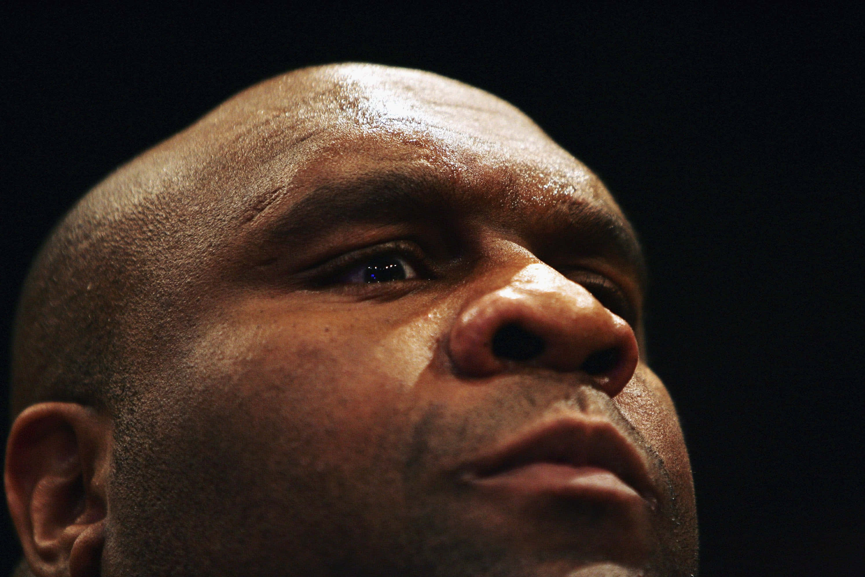 聚焦 Bob Sapp 壁紙 — 光頭男子臉部特寫，在黑色背景下被戲劇性的聚光燈照亮。