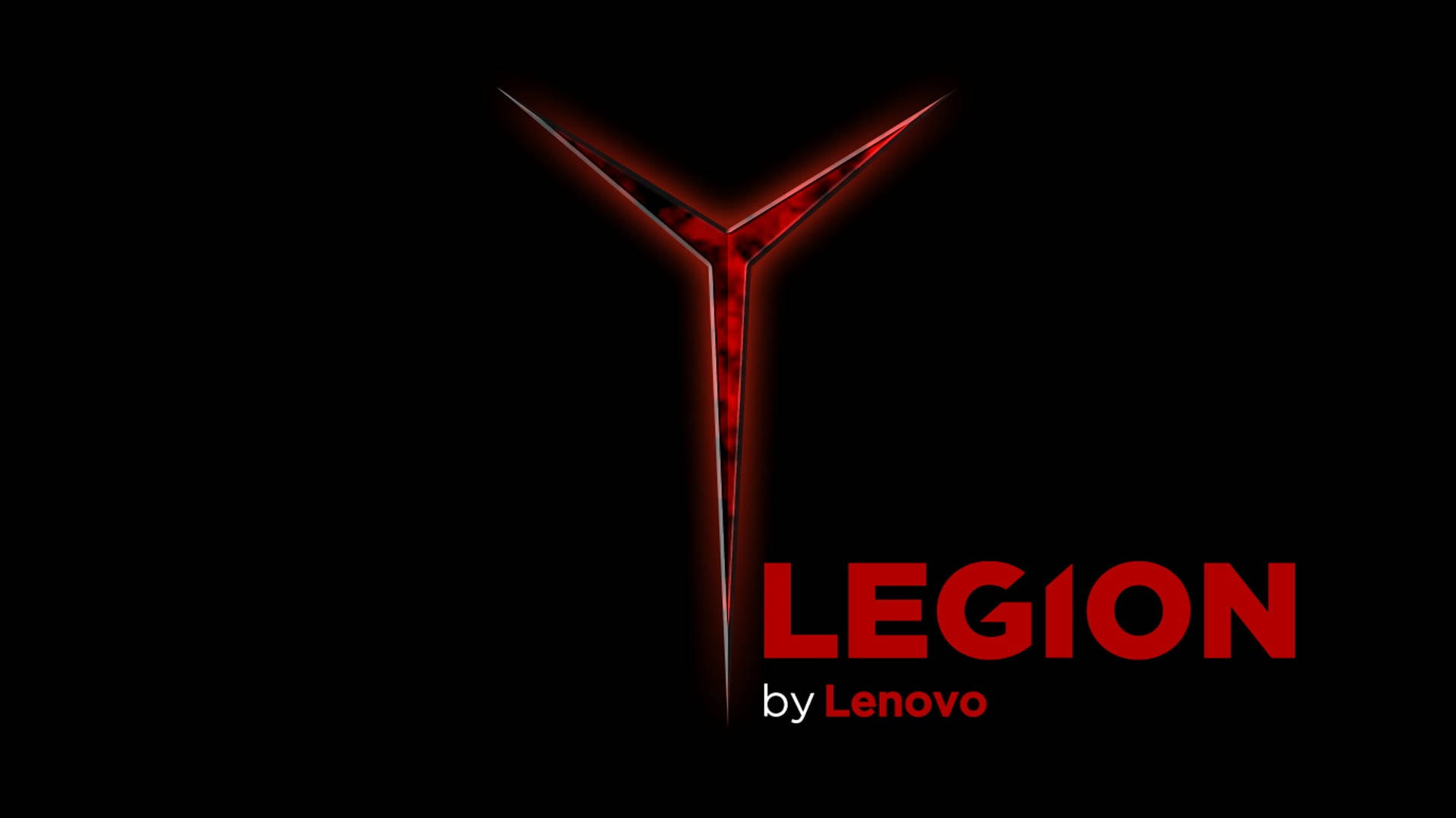 Lenovo 的紅色發光 Legion 標誌，黑色背景。