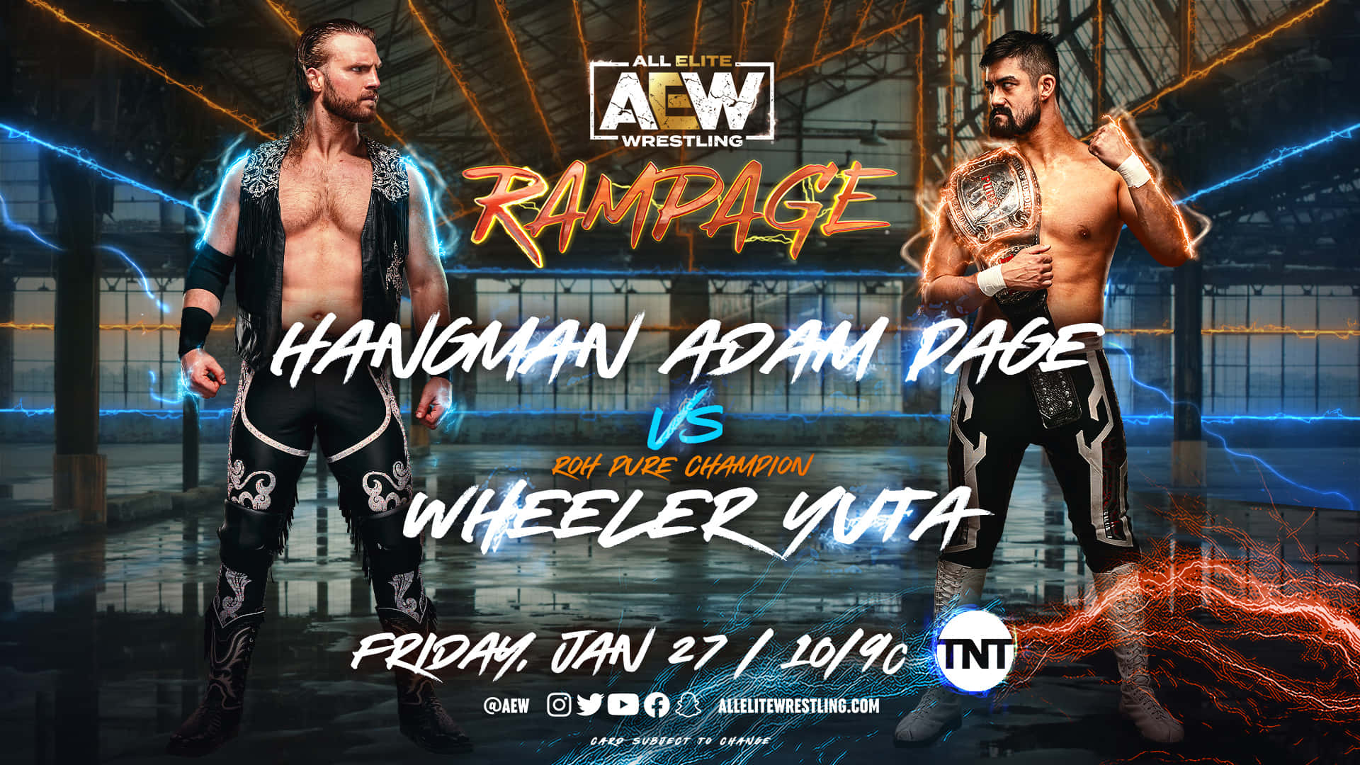 摔角手 Hangman Adam Page 和 Wheeler Yuta 在冠軍賽宣傳片中。