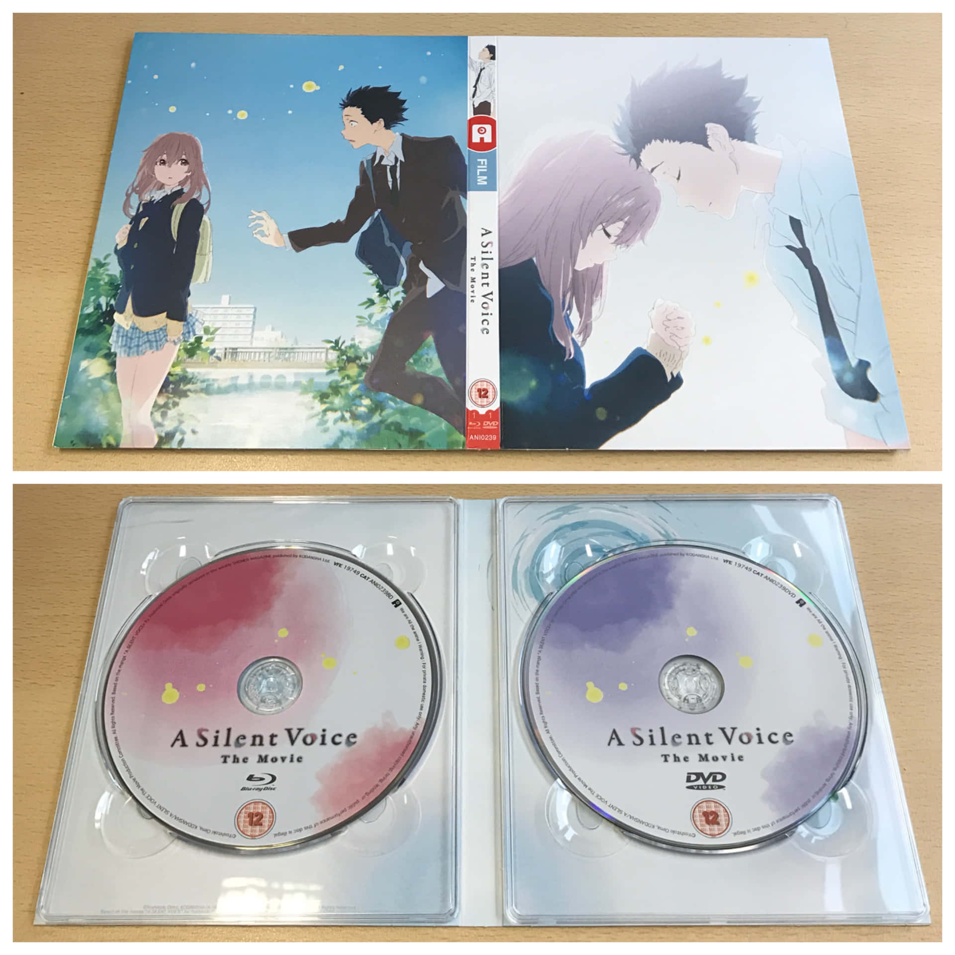 動畫電影《聲之形》Blu-ray和DVD光碟，封面藝術展示兩個青少年。