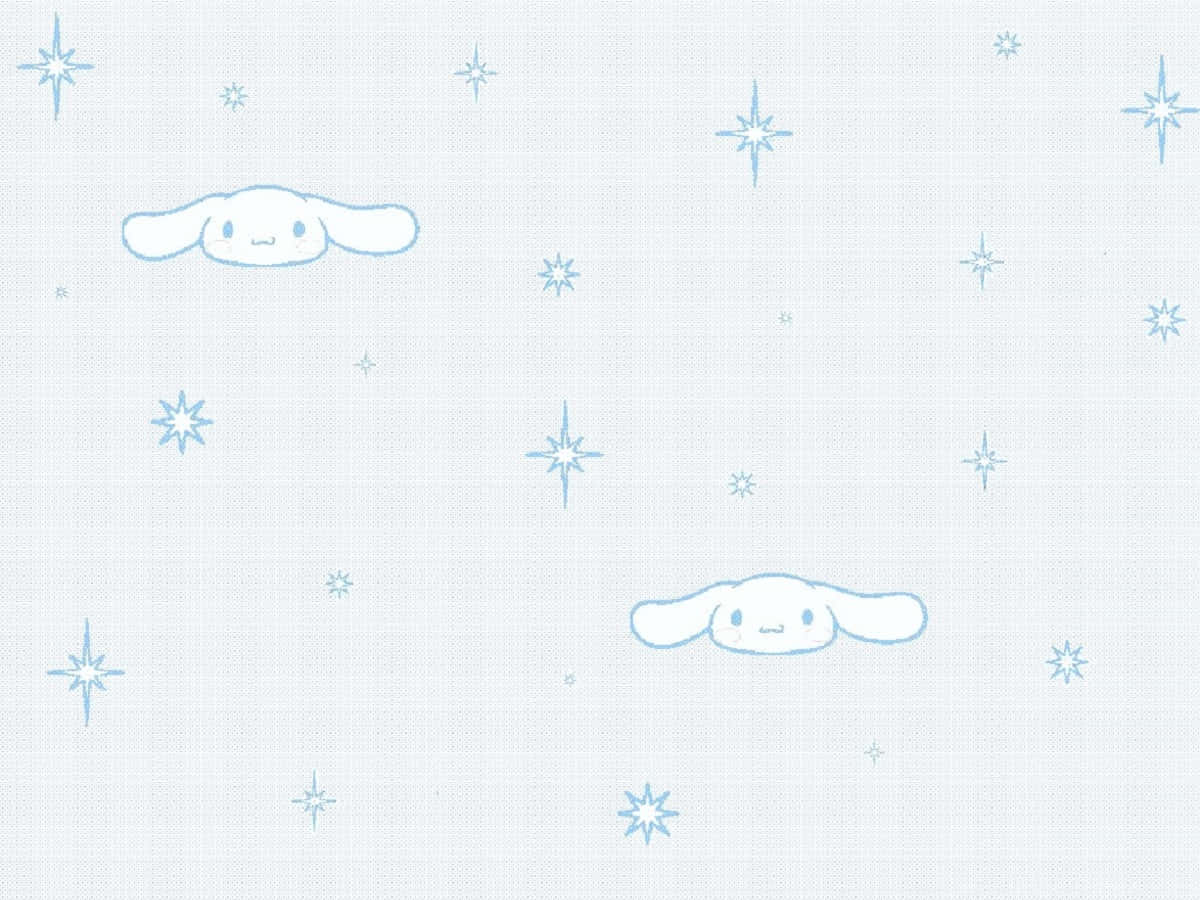 肉桂捲的夢幻天空冒險 壁紙 — Cinnamoroll 角色在柔軟紋理白色背景上，漂浮於精緻的藍色星星之間。