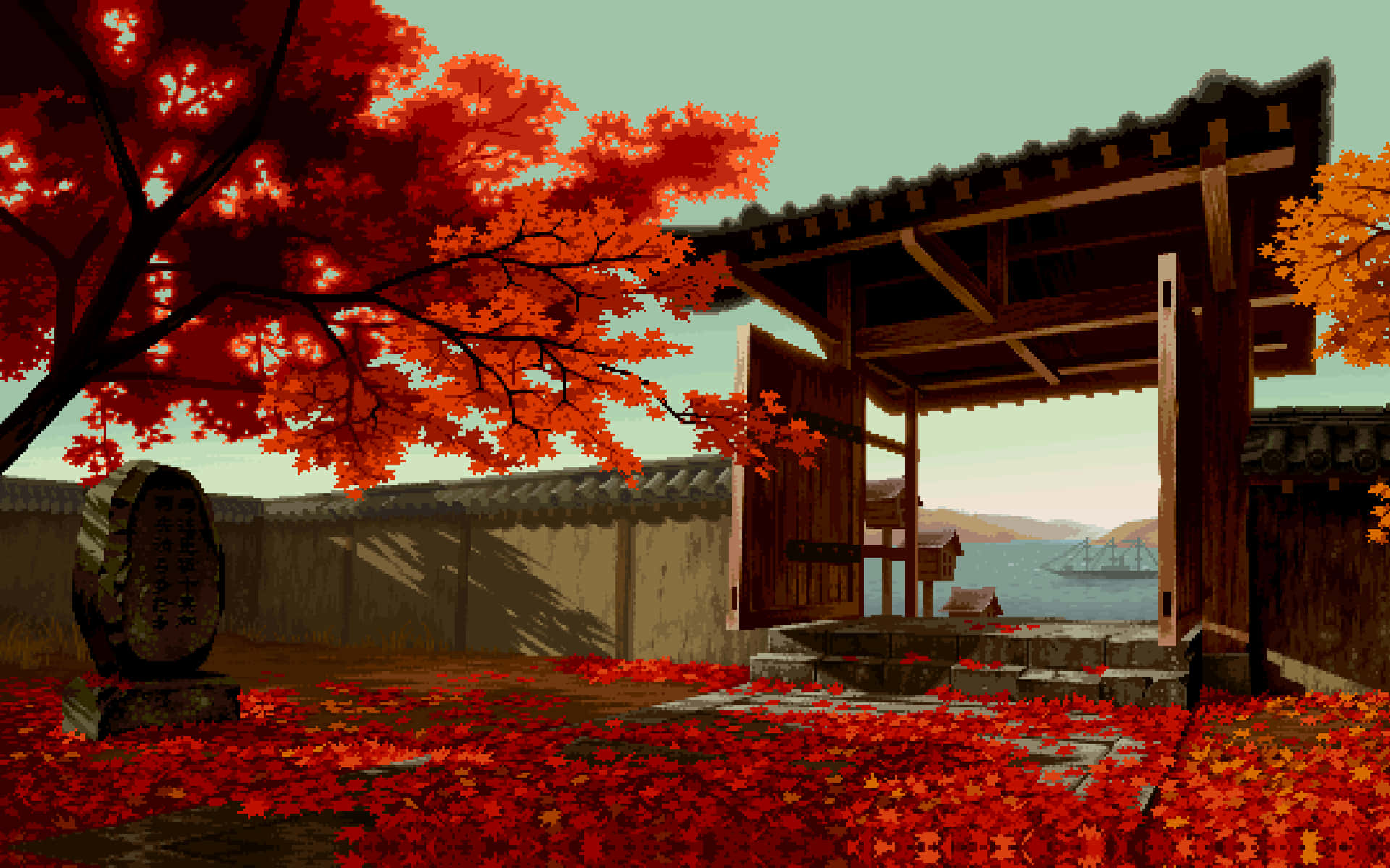 背景中的一棵紅樹 壁紙